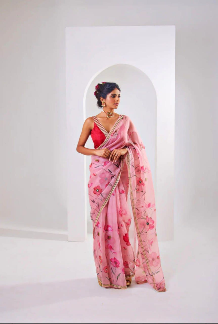 A Pure Soft Organza Tebby Silk Saree - Floral Elegance Edition - View 3