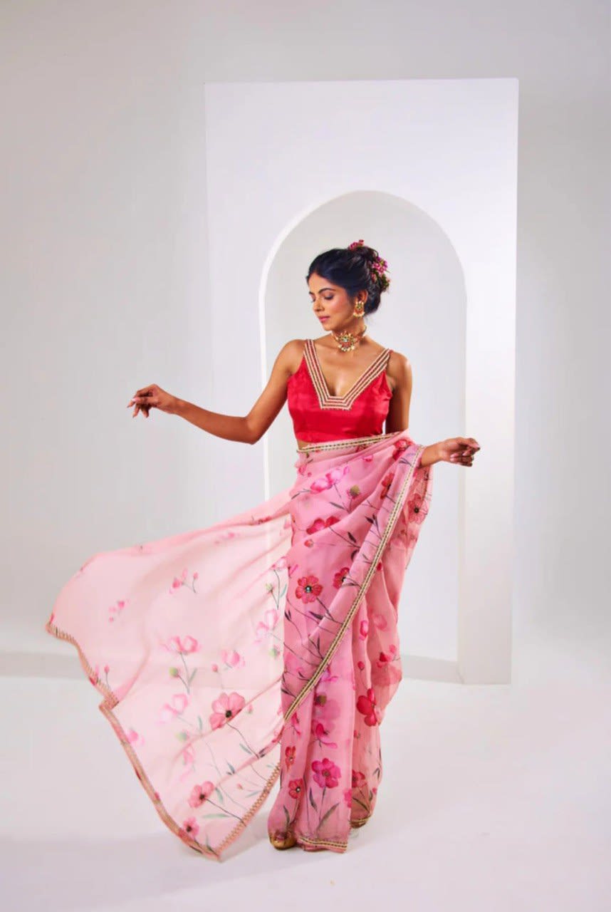 A Pure Soft Organza Tebby Silk Saree - Floral Elegance Edition - View 5