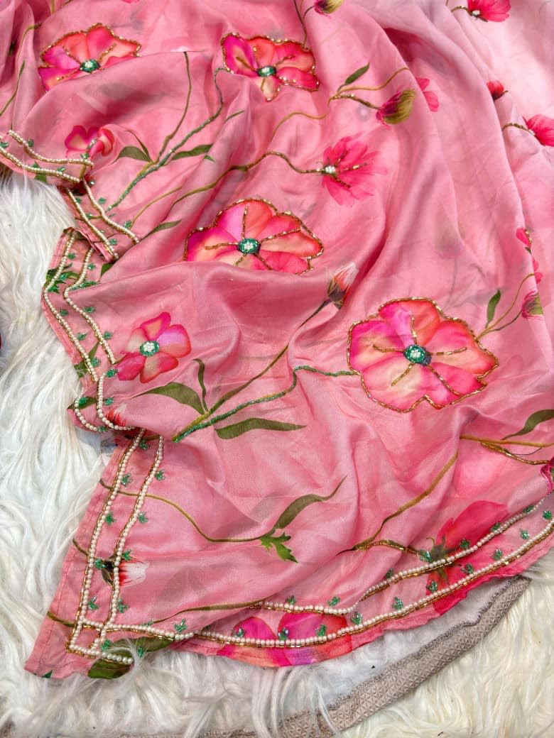 A Pure Soft Organza Tebby Silk Saree - Floral Elegance Edition - View 10