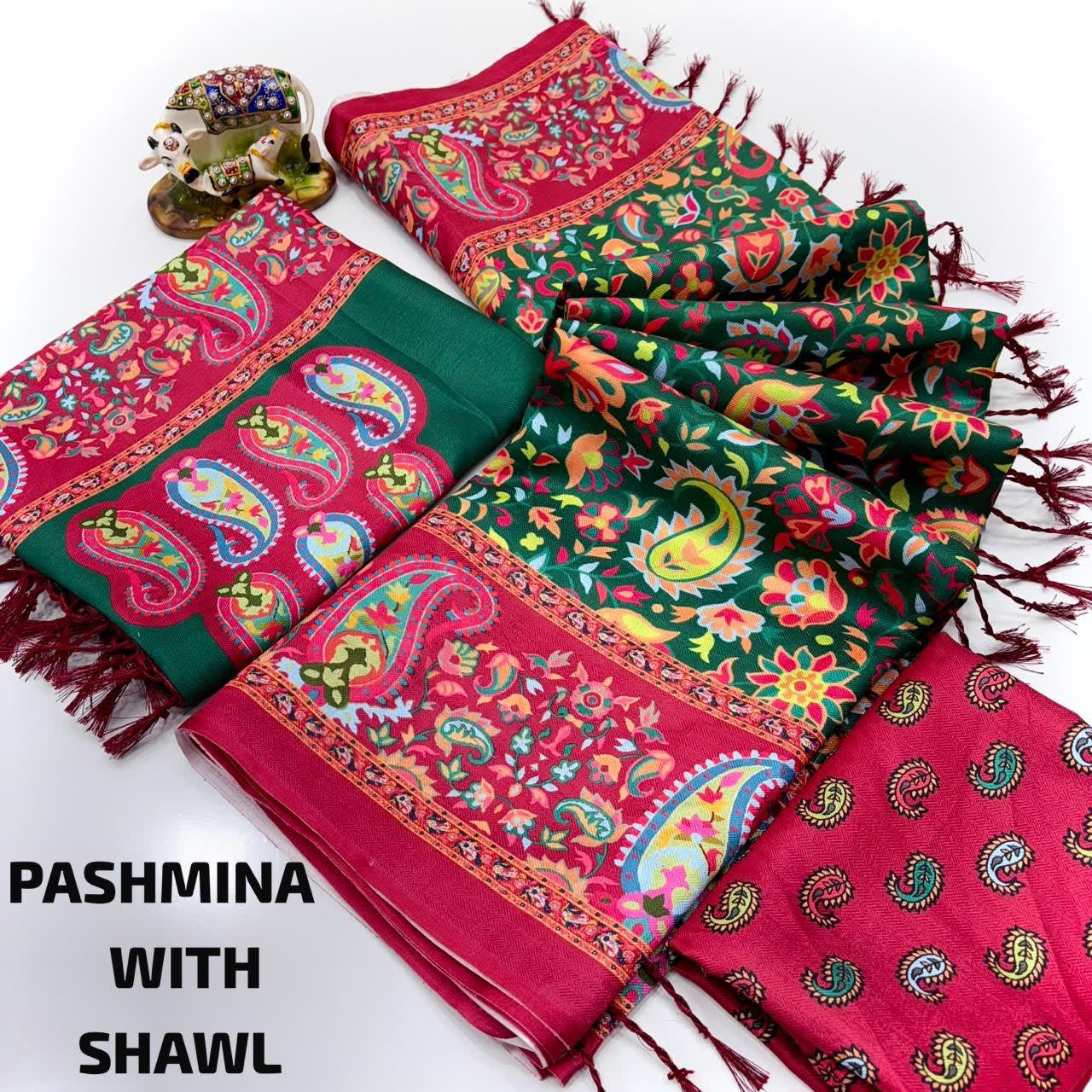 A Digital Premium Pashmina Saree with Shawl - Exclusive Hit Design - View 3