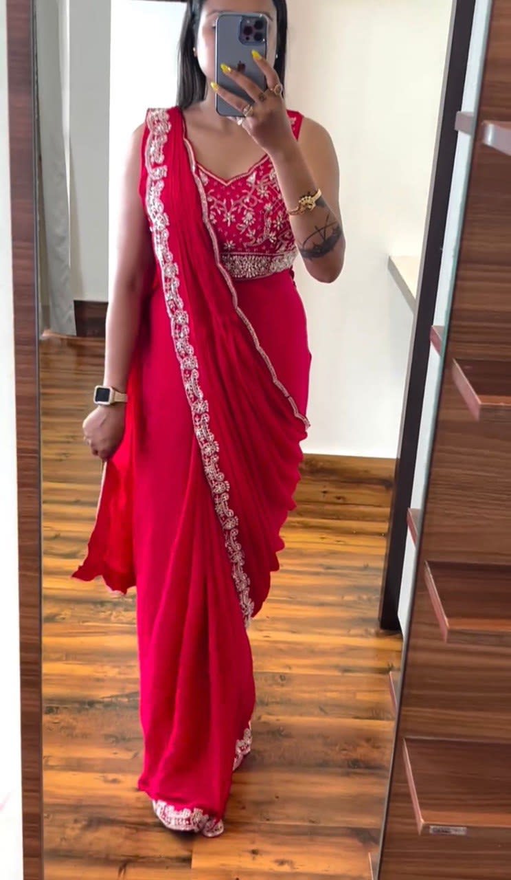 A New Super Trending Ready-to-Wear Embroidery Saree - Premium Saree Online India - Buy at ₹1699 - Image 1