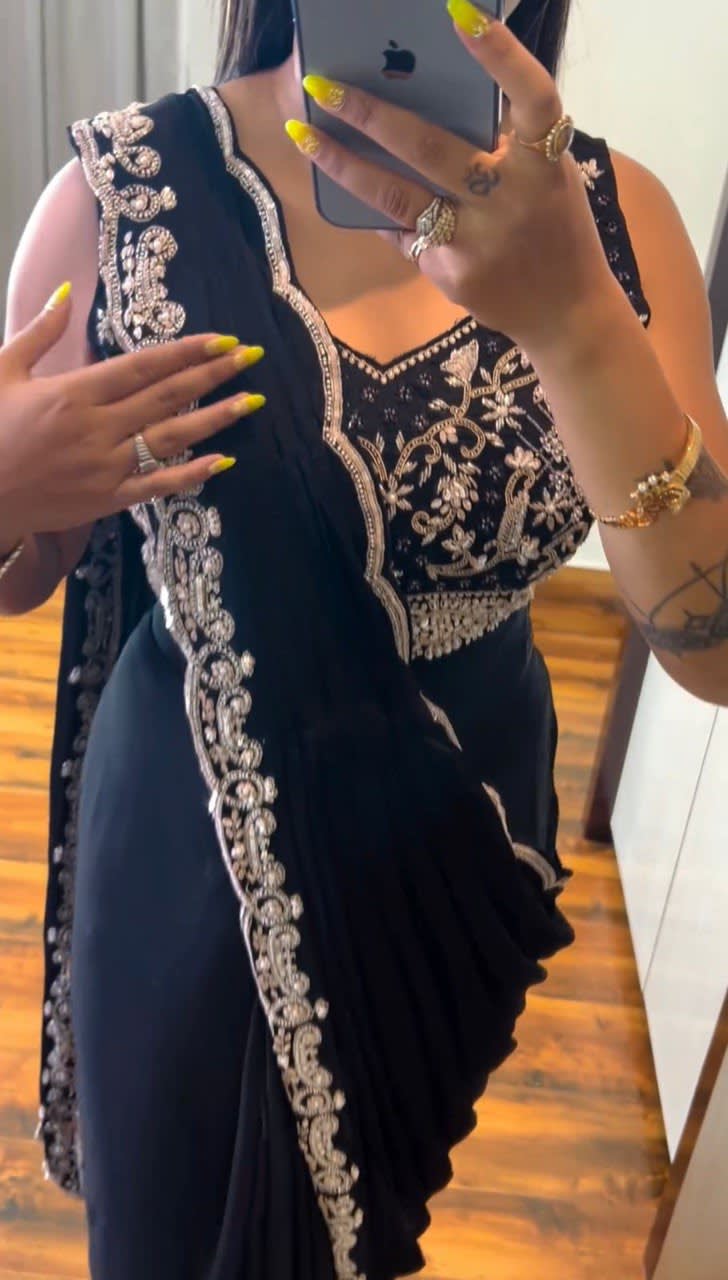 A New Super Trending Ready-to-Wear Embroidery Saree - View 6