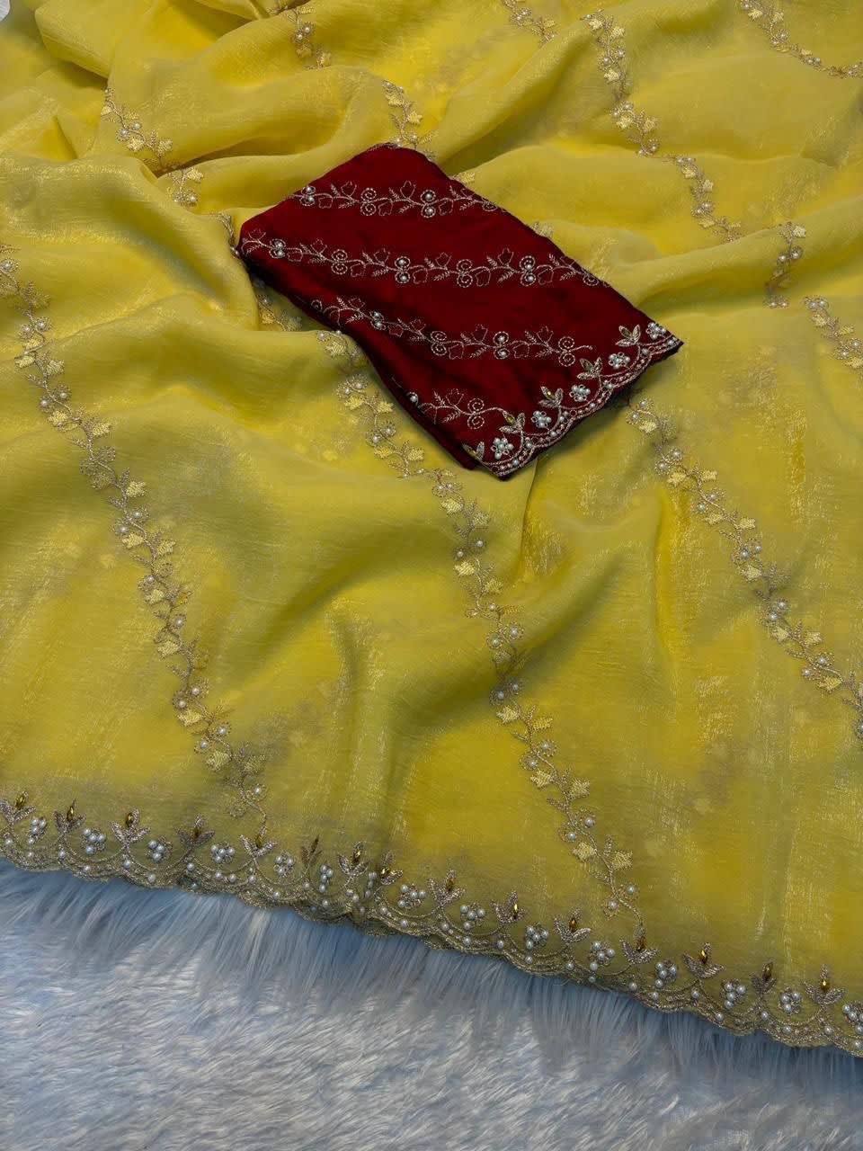 Soft Crunchy Embroidered Saree With Stone Work - Best Sarees at Maa Kaali Creations