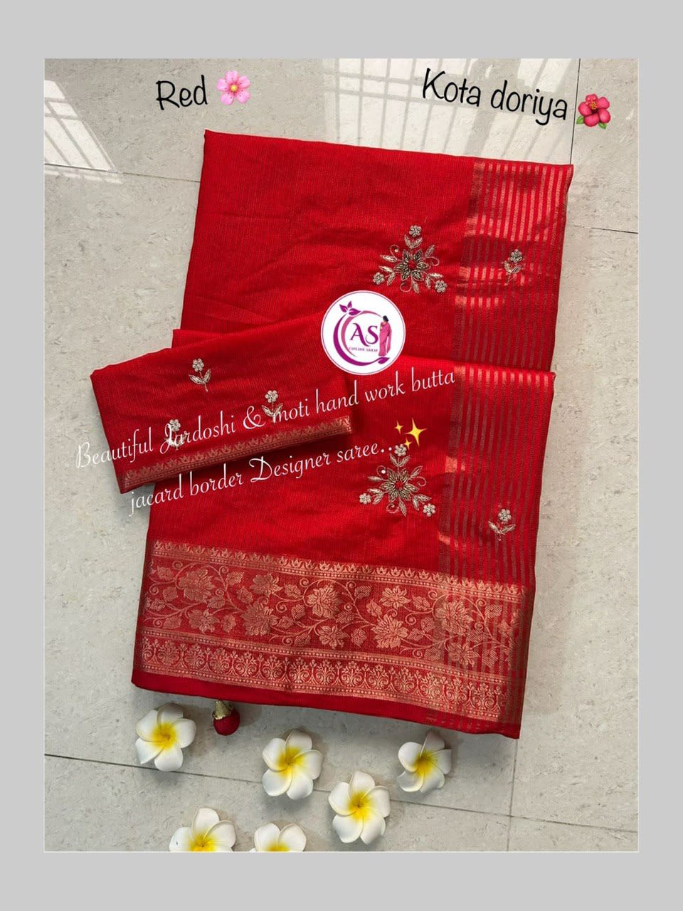 Lovely Jardoshi & Moti Handwork Kota Doriya Saree
