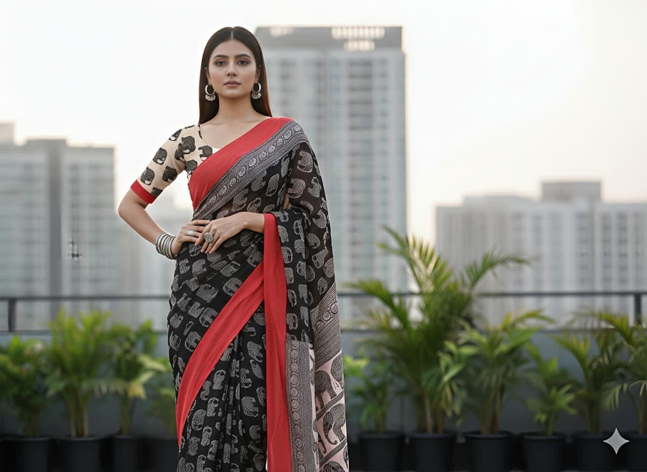 Premium Crepe Silk Elephant Design Saree