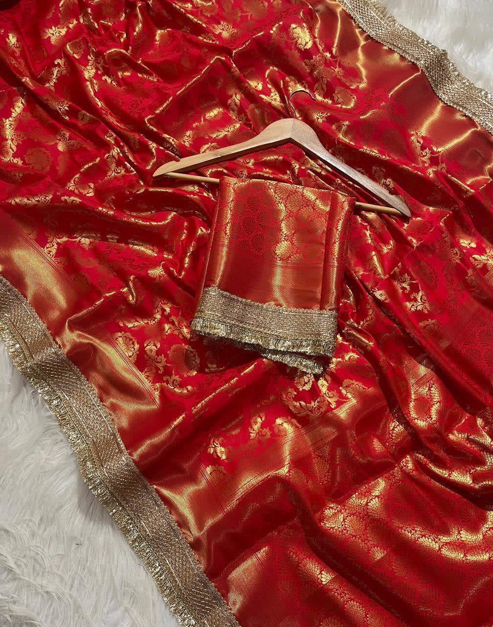 Banarasi Tapeta Soft Silk Saree - Premium Quality (Red) - Best saree for Premium Collection