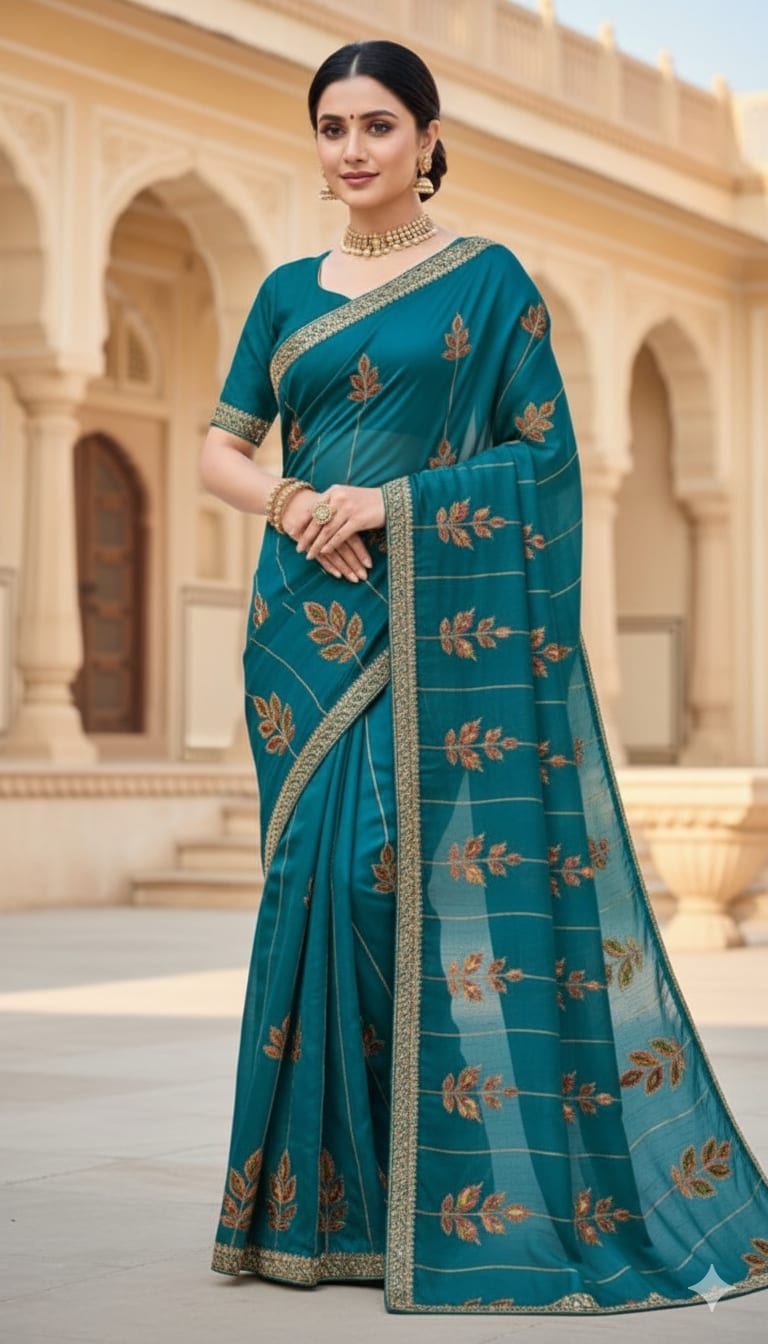 Premium Space Silk Saree - Thread Embroidery - Best Sarees for Festivals & Special Occasions
