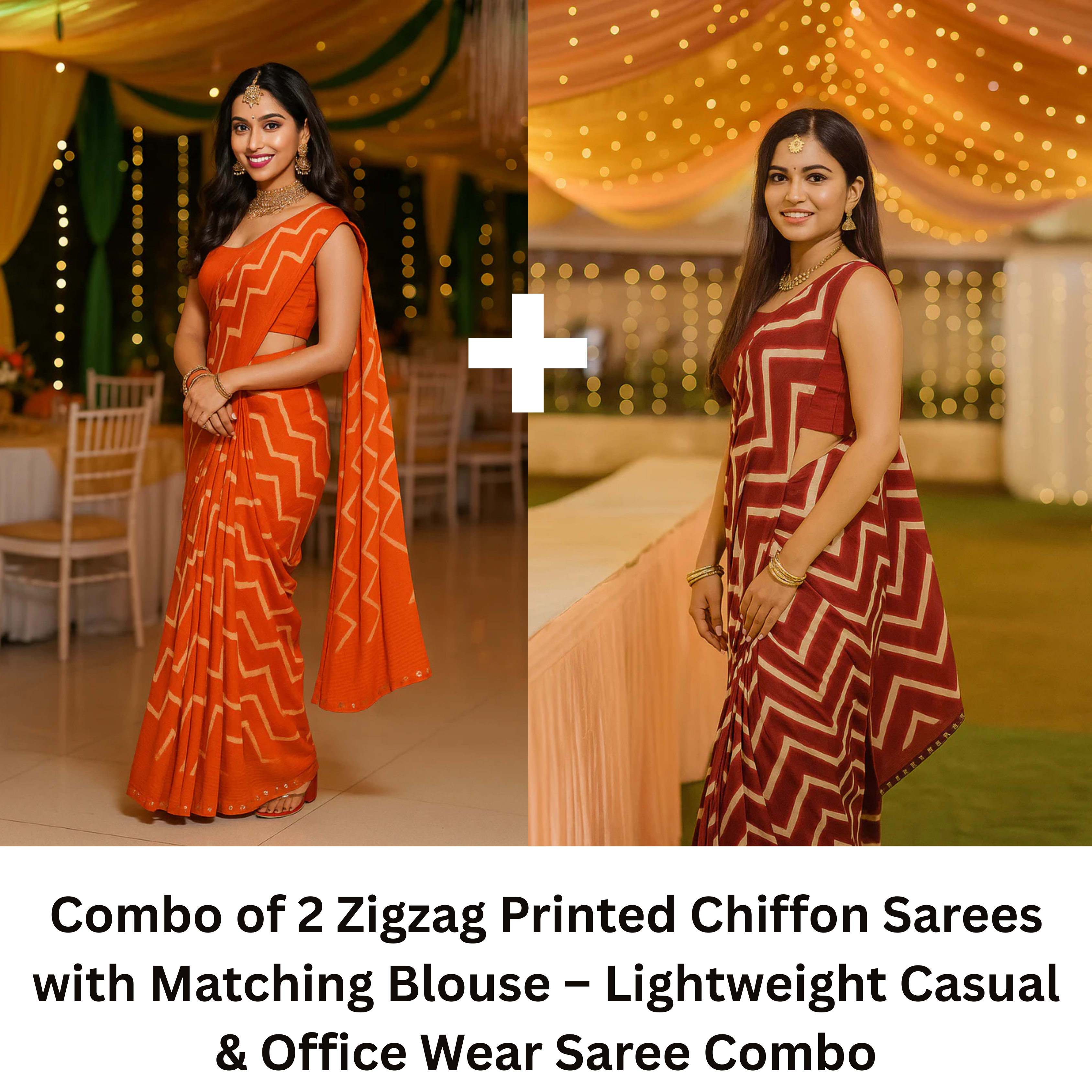 Combo: 2 Zigzag Printed Chiffon Sarees