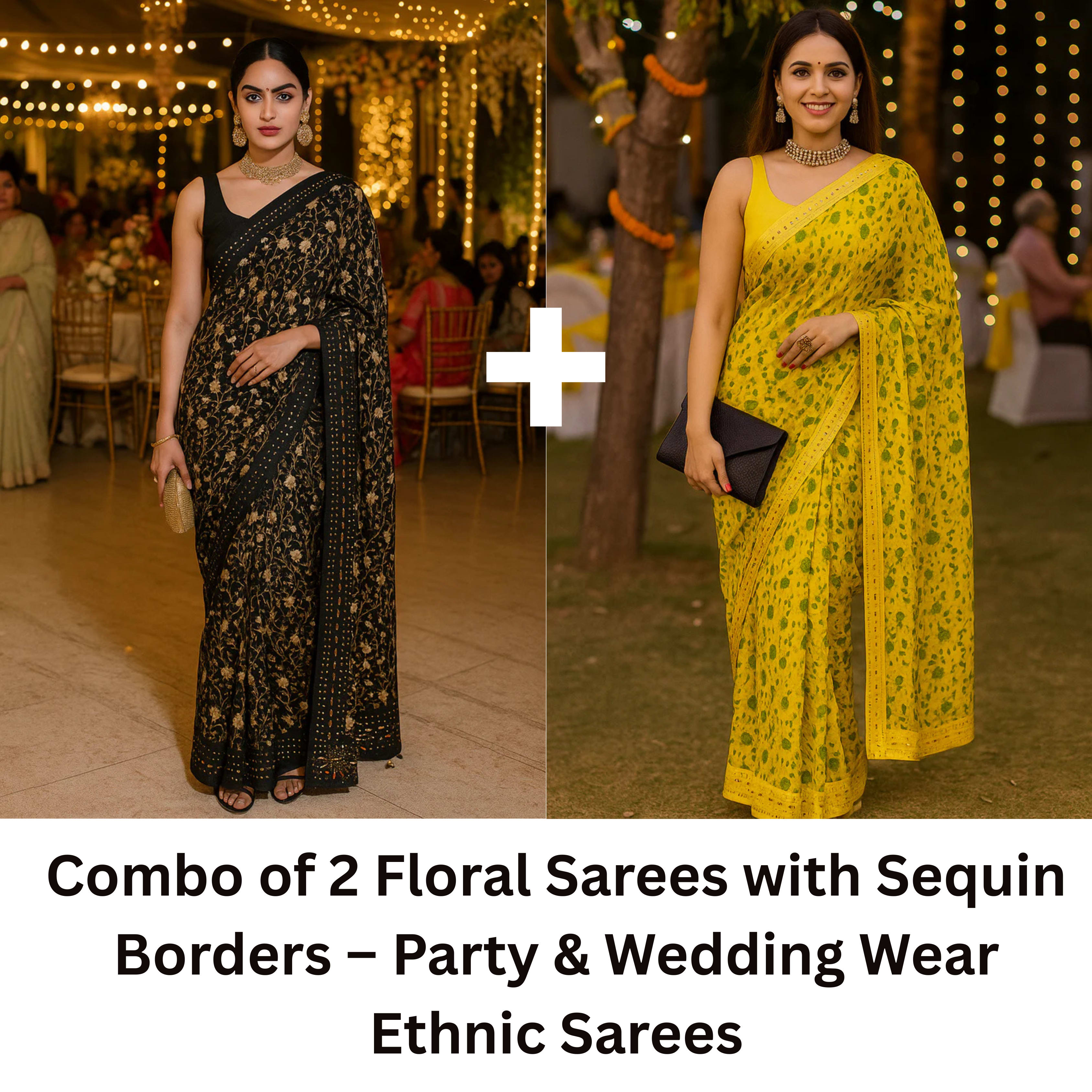 Combo: 2 Floral Sarees with Sequin Border