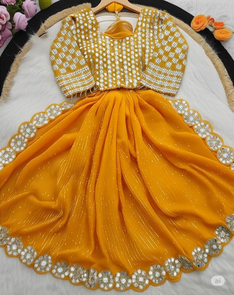 Wedding Haldi Special Saree with Mirror work - Premium Saree Online India - Buy at ₹1099 - Image 1