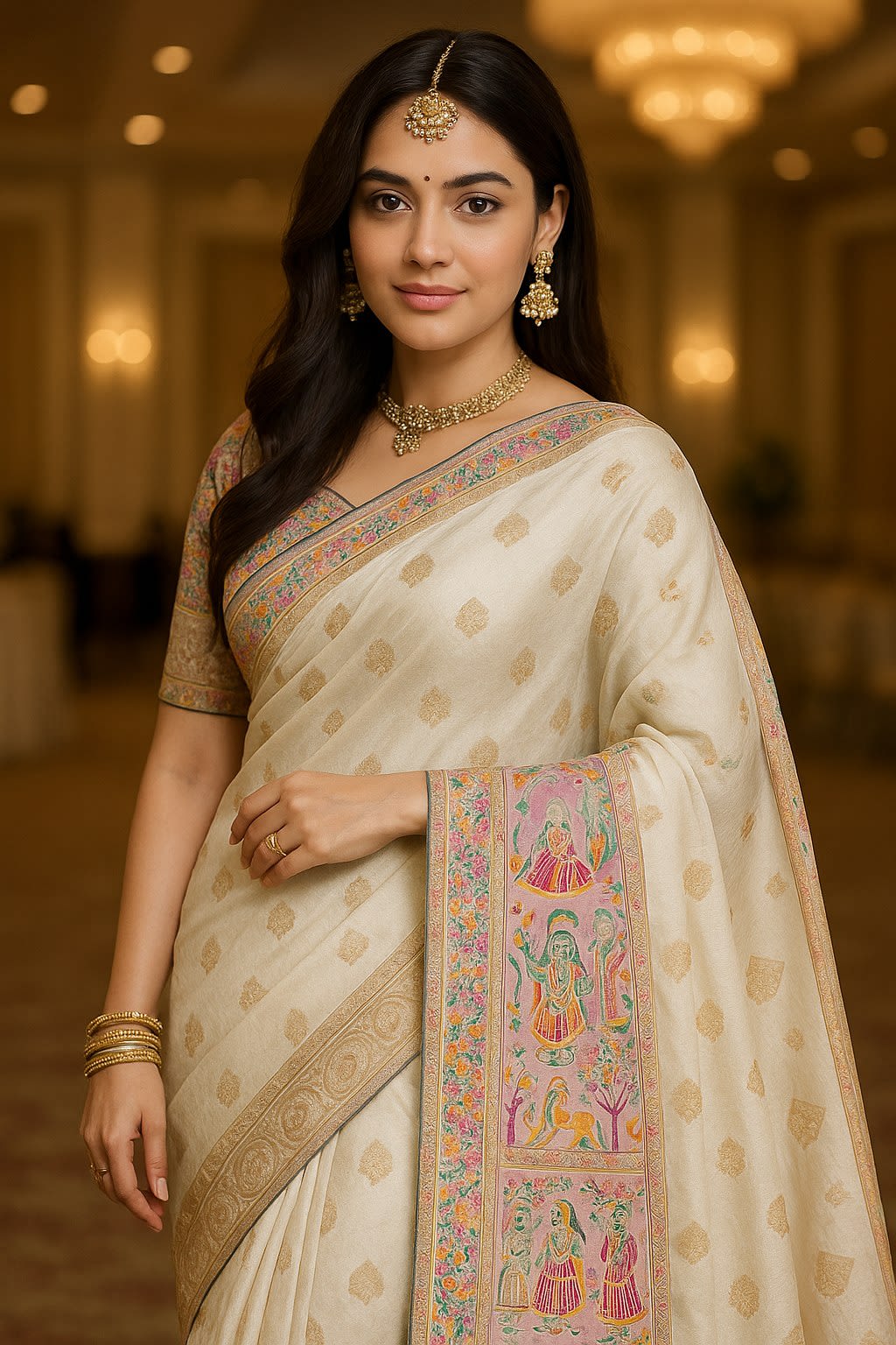 White Pure Kanjeevaram Silk Saree with Zari Weaving & Rich Pallu - Best Sarees at Maa Kaali Creations