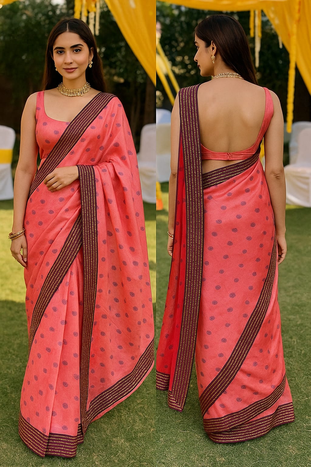 Vibrant Pink Printed Saree with Zari Border Lace - Best Sarees for Daily Wear & Casual Outings