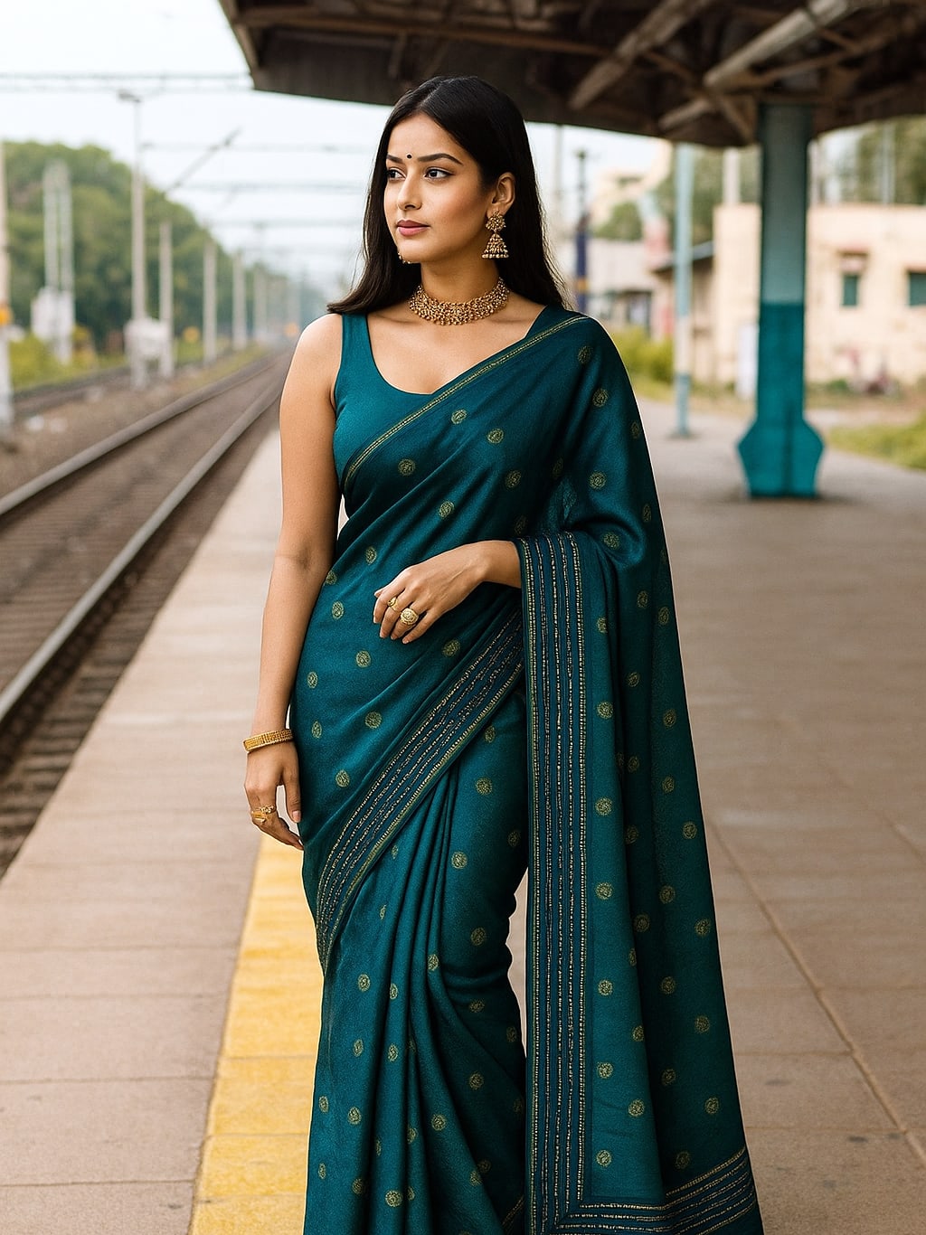 Vibrant Blue Printed Saree with Zari Border Lace - Best Sarees for Daily Wear & Casual Outings