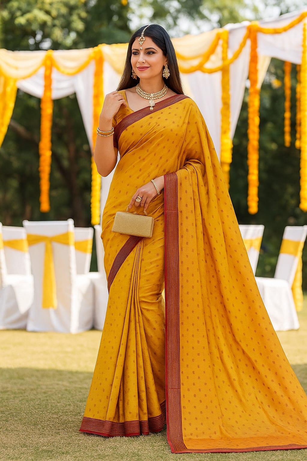 Vibrant Yellow Printed Saree with Zari Border Lace - Best Sarees for Daily Wear & Casual Outings