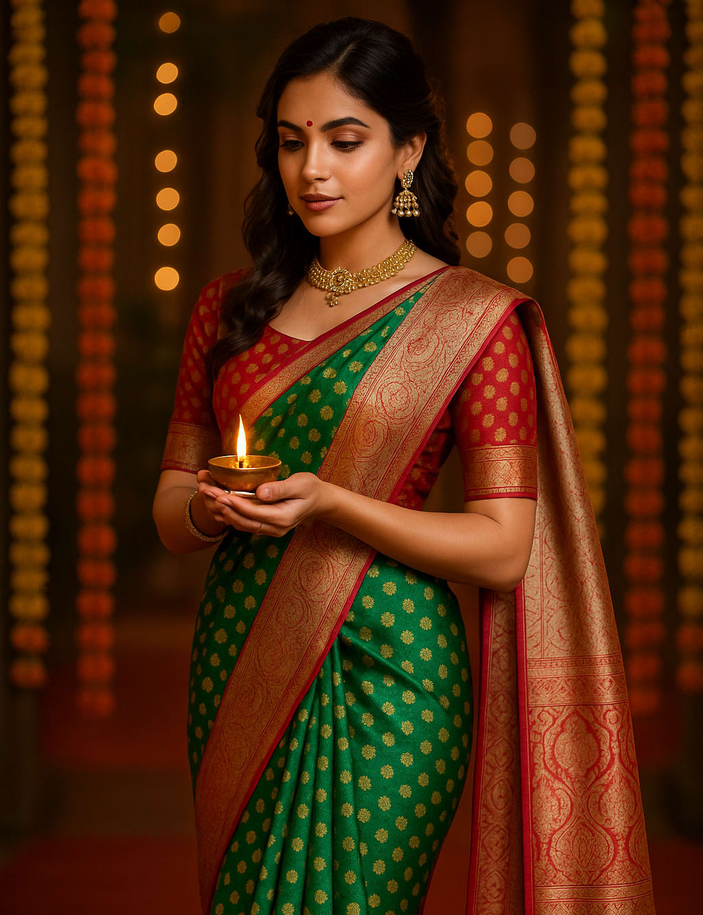 Designer Banarasi Saree in Rich Silk with Gold Detailing - Best Sarees for Festivals & Special Occasions