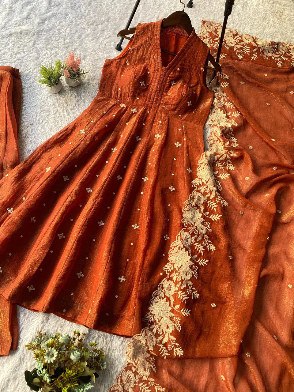 Exclusive 3-Piece Kurti, Flared Sharara & Dupatta Set - Embroidery Work - crunchy fabric Saree Online India - Buy at ₹1850 - Image 1