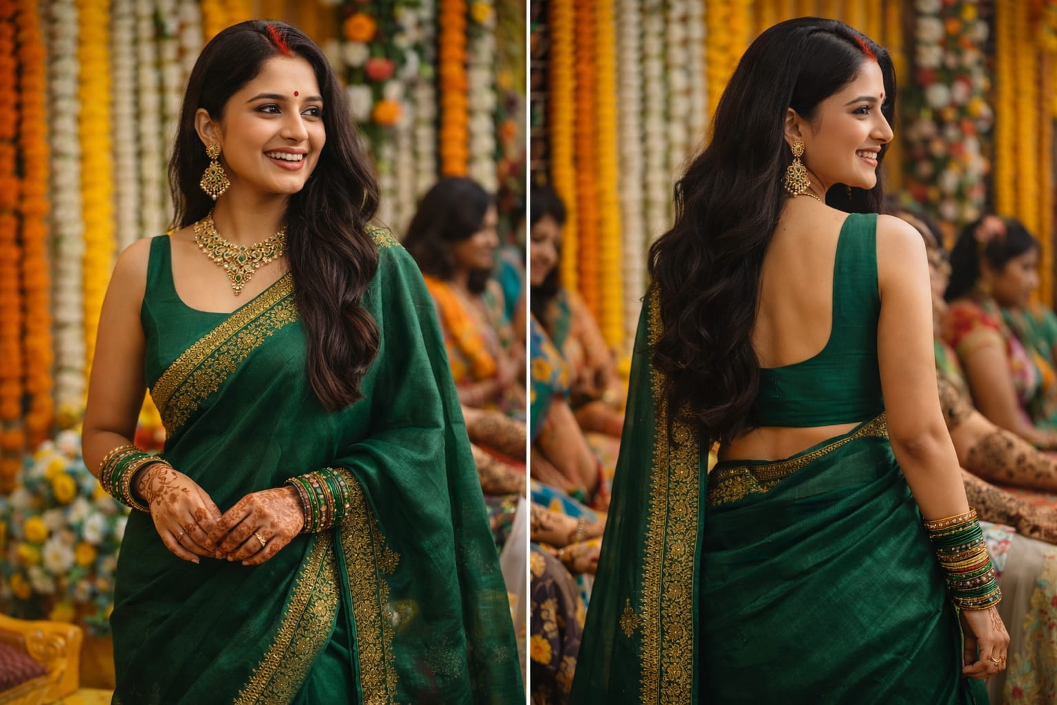 Elegant Bottle Green Fendy Saree with Gold Border - Fandy  Saree Online India - Buy at ₹750 - Image 1