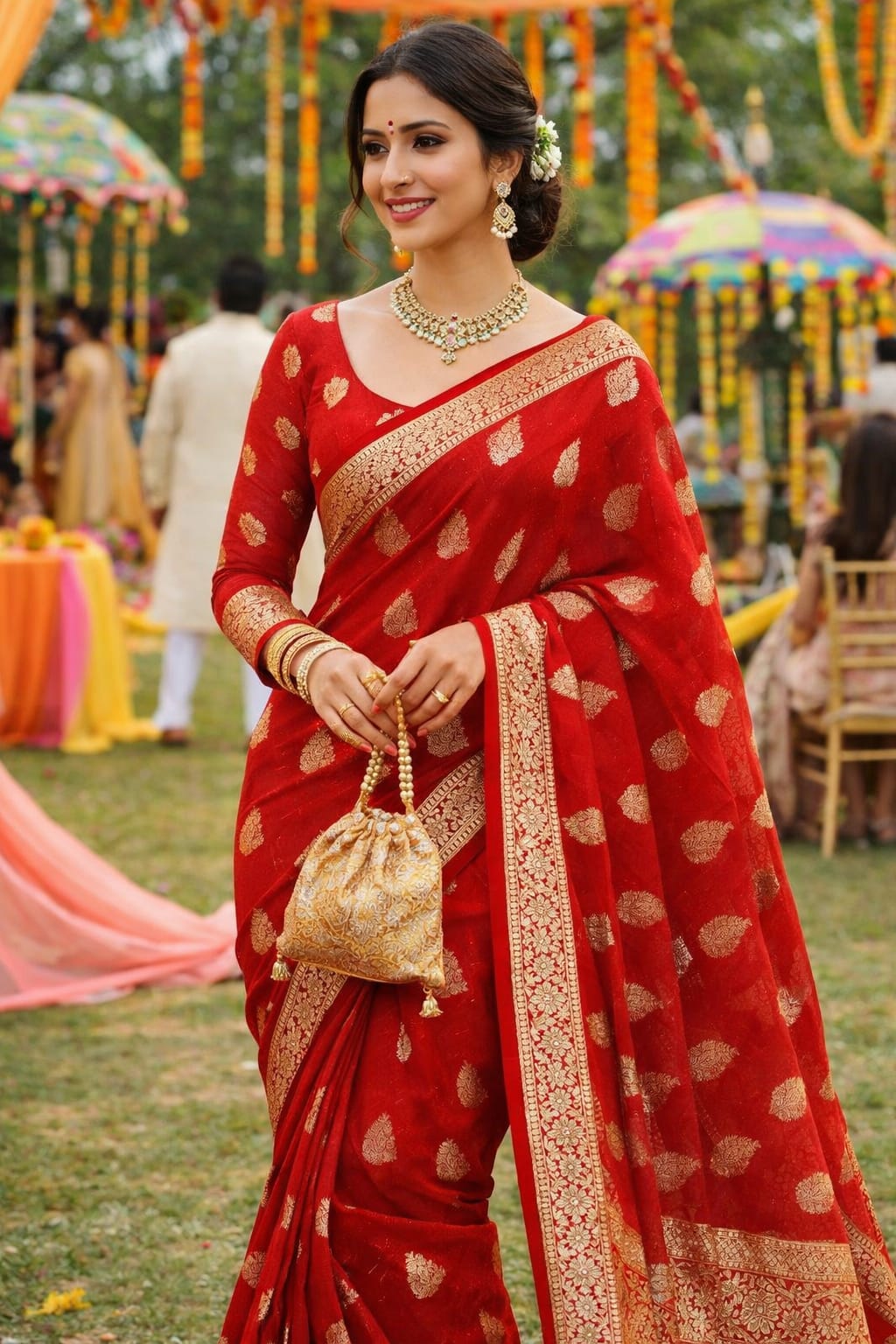 Pure Zari Viscose Saree – Royal Red Elegance - Pure Viscose Georgette Saree Online India - Buy at ₹1400 - Image 1