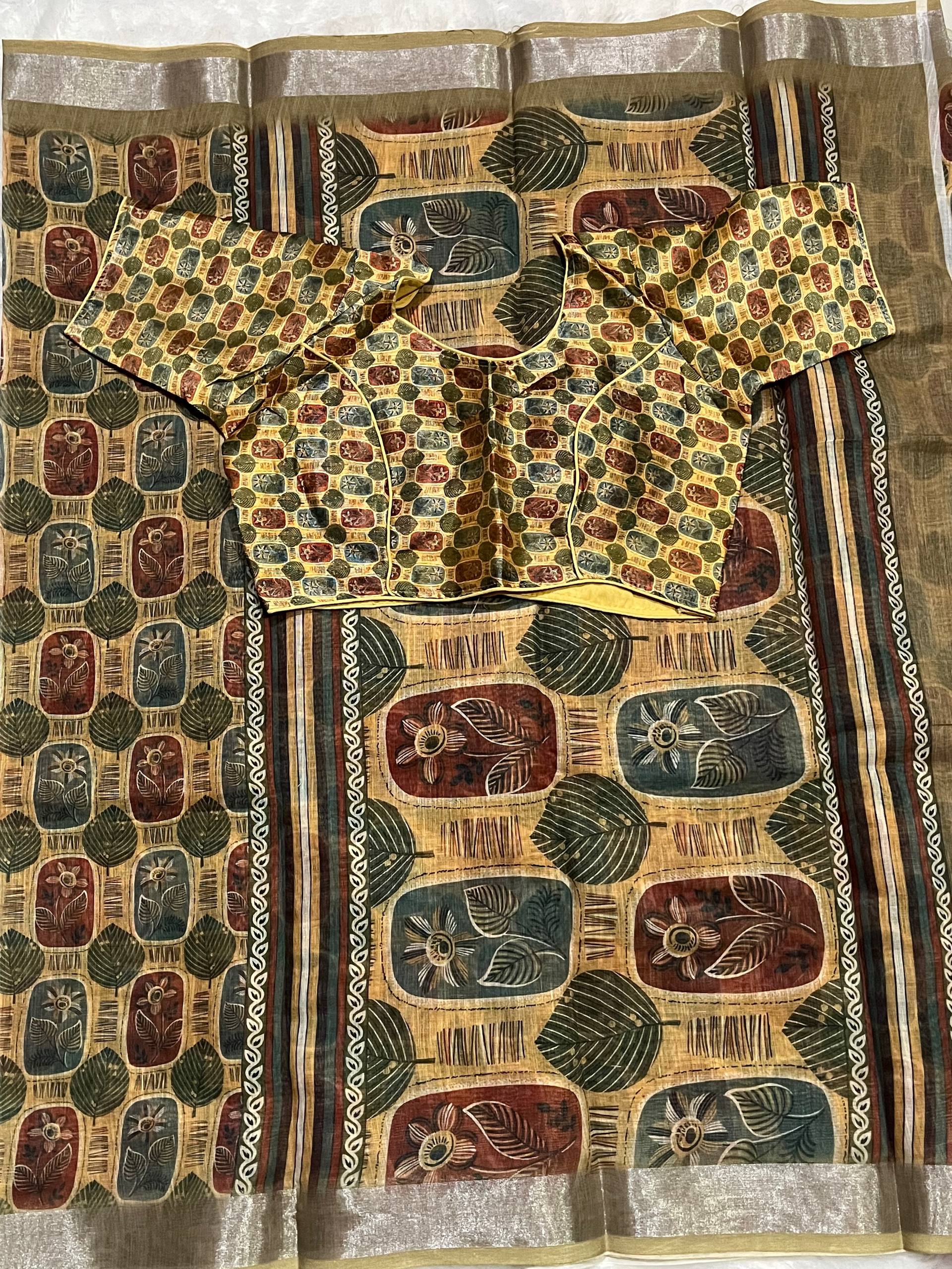 Linen Cotton Saree with Stitched Blouse – Earthy Elegance - Linen Cotton Saree Online India - Buy at ₹799 - Image 1