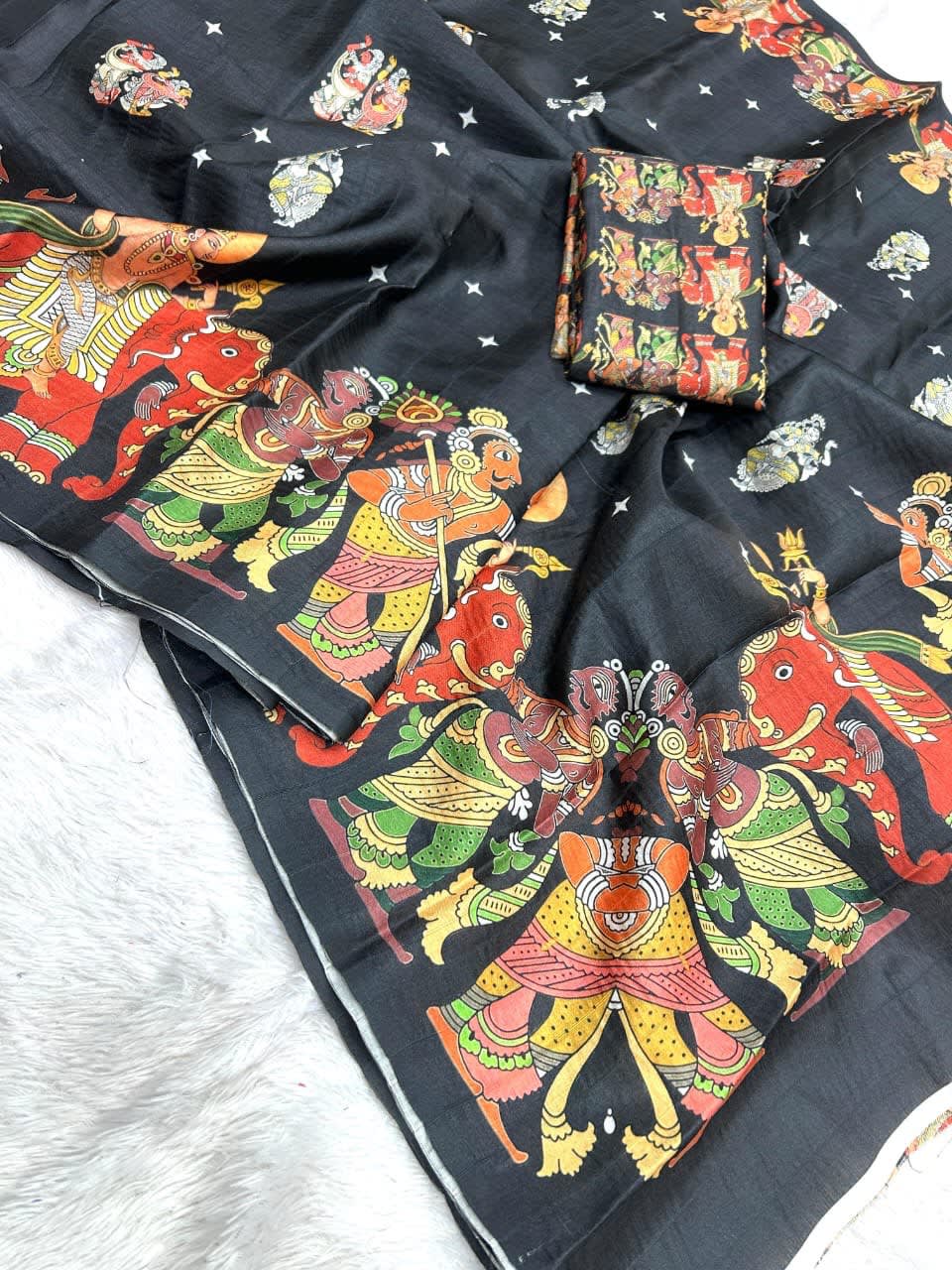 Handloom Tussar Silk Kalamkari Printed Saree - View 3