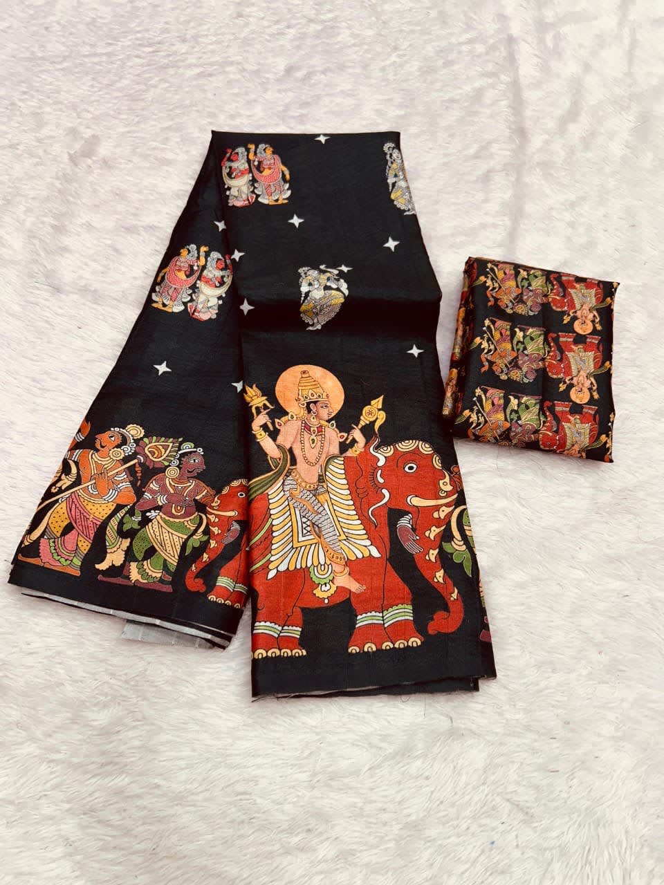 Handloom Tussar Silk Kalamkari Printed Saree - View 4