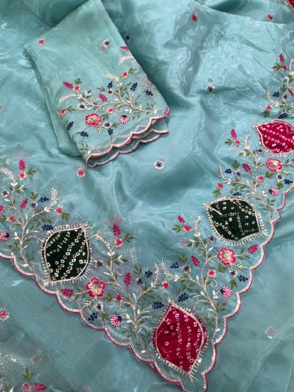 Pastel Crystal Tissue Zari Appliqué Saree - View 3
