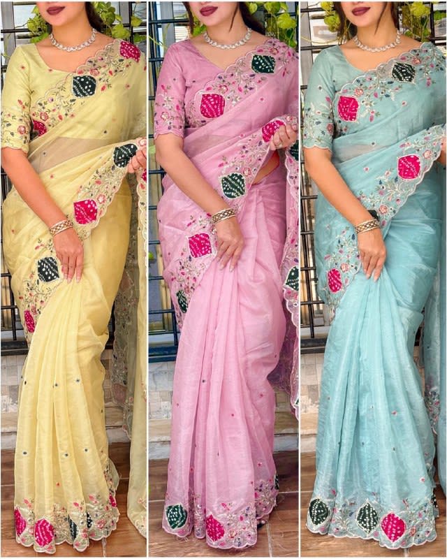 Pastel Crystal Tissue Zari Appliqué Saree - View 2