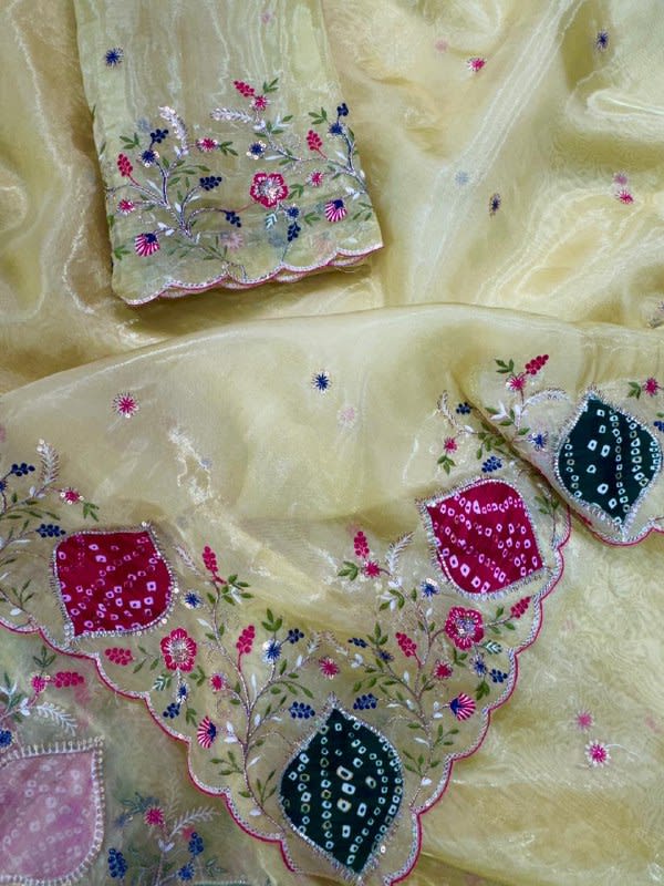 Pastel Crystal Tissue Zari Appliqué Saree - View 2