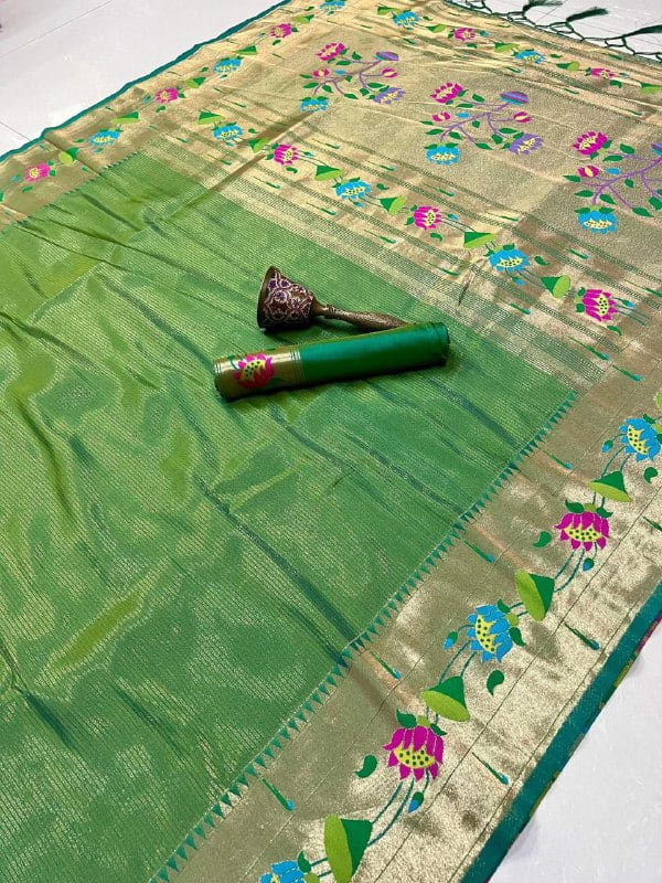 Pure Kanchivaram Paithani Tissue Silk Saree - Kanchivaram Tissue Paithani Silk Saree Online India - Buy at ₹1750 - Image 1