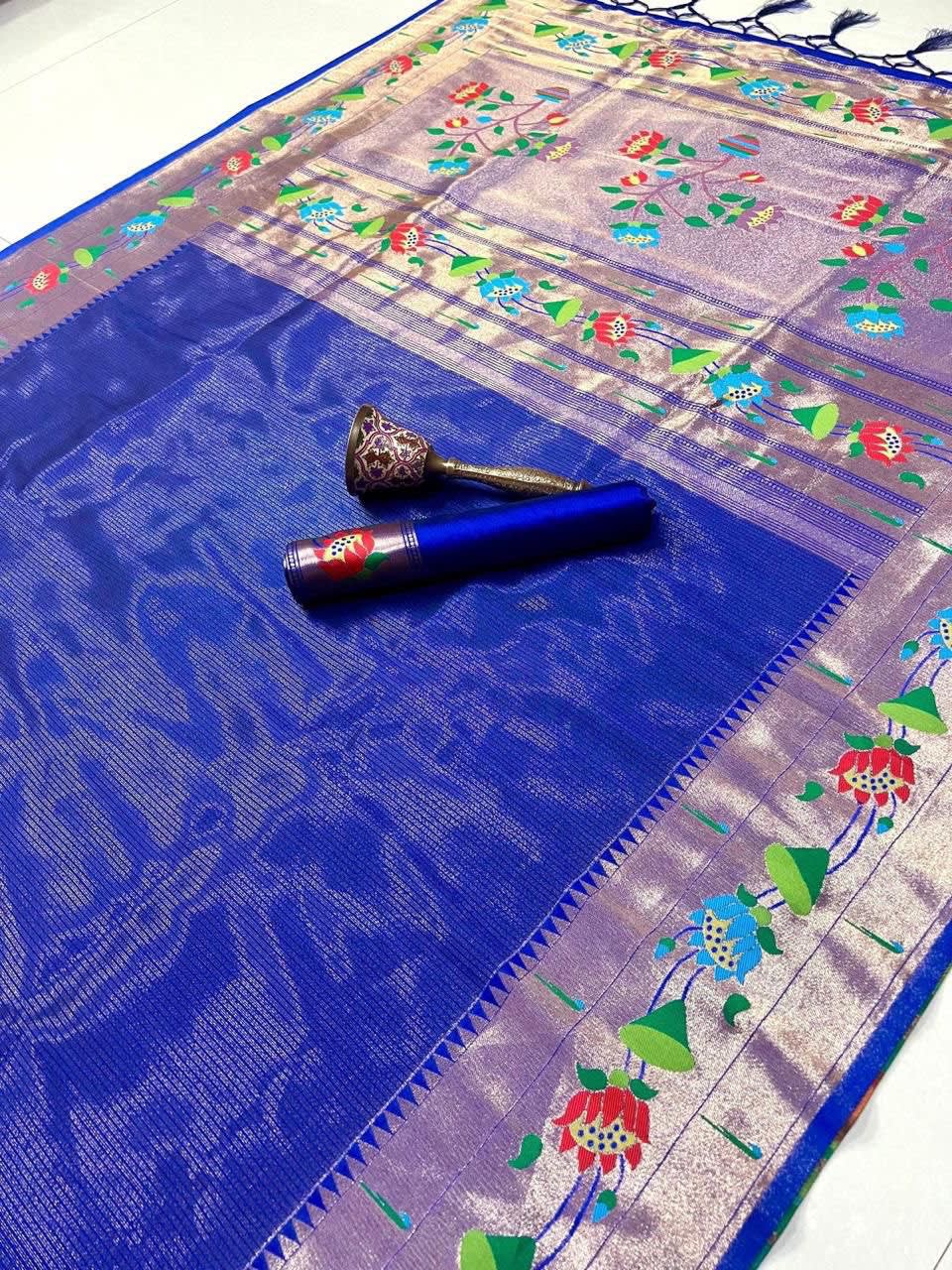 Pure Kanchivaram Paithani Tissue Silk Saree - Kanchivaram Tissue Paithani Silk Saree Online India - Buy at ₹1750 - Image 1