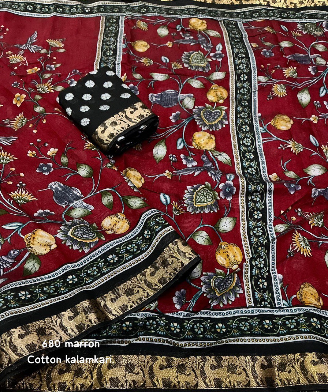 Trending Mangalgiri Style Cotton Kalamkari Saree - View 3