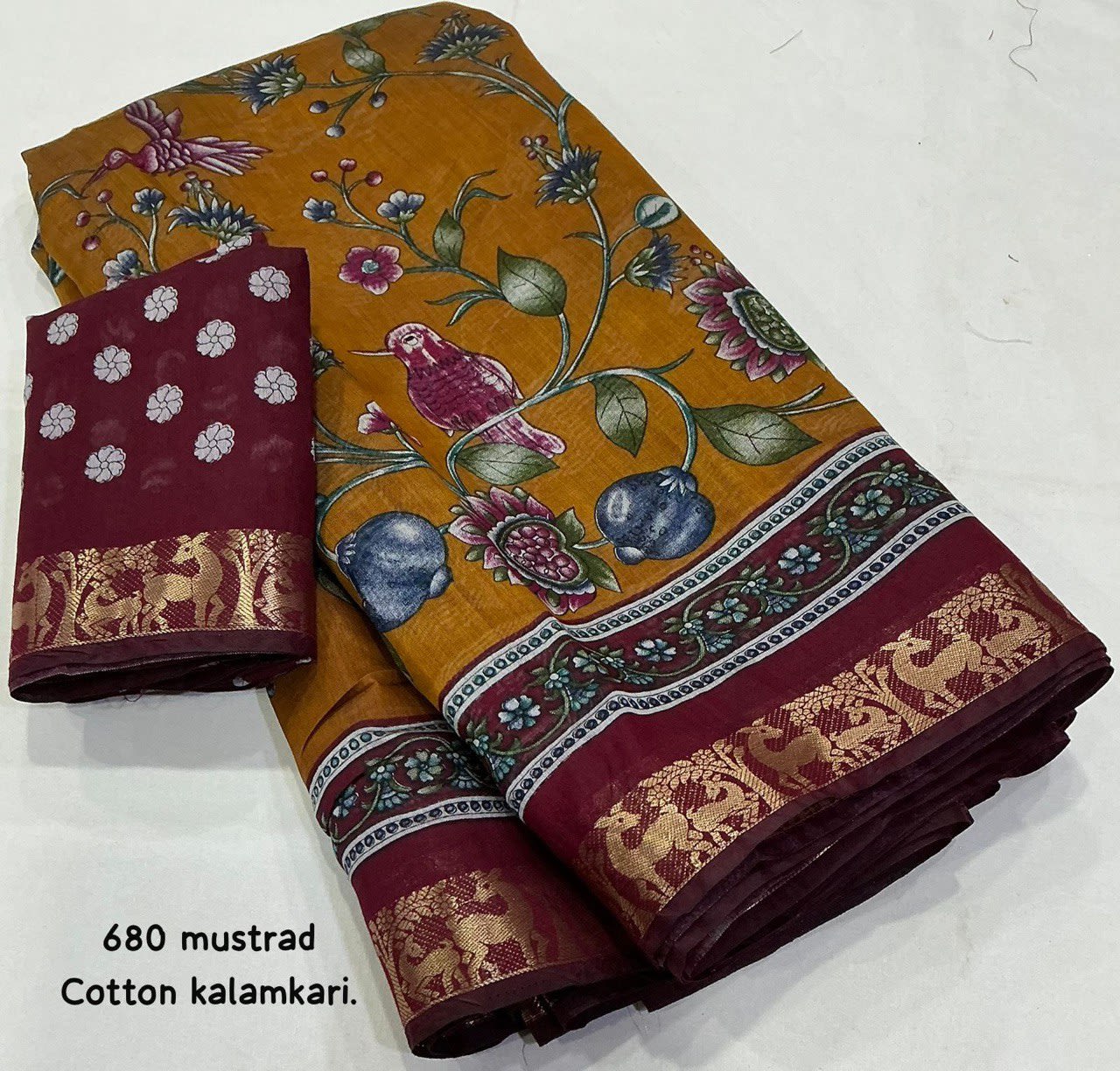 Trending Mangalgiri Style Cotton Kalamkari Saree - pure cotton Saree Online India - Buy at ₹1299 - Image 1