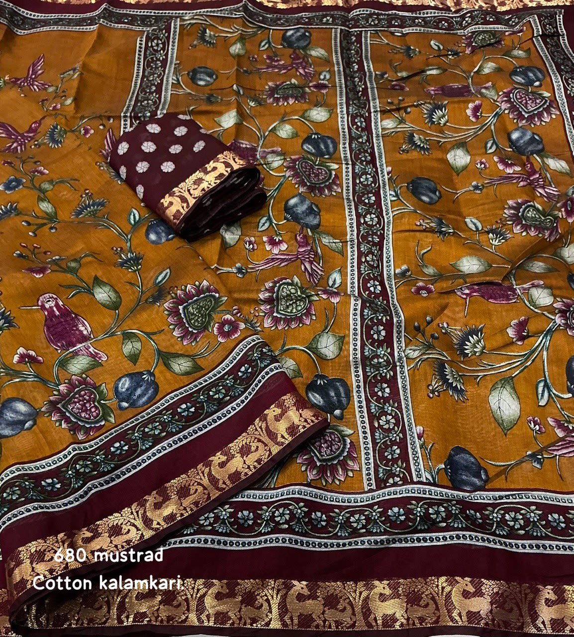 Trending Mangalgiri Style Cotton Kalamkari Saree - View 3