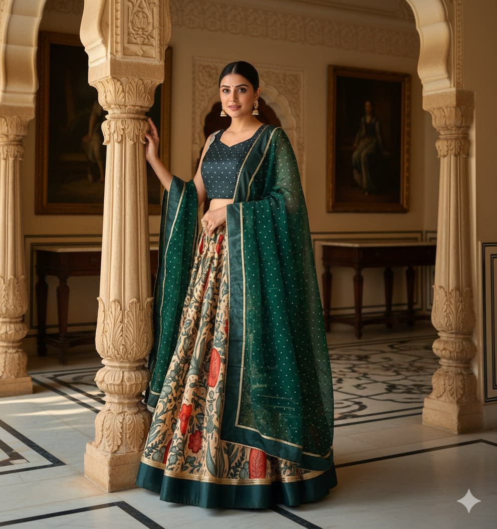 Kalamkari Designer Lehenga Choli Set - Best lehenga choli for Diwali