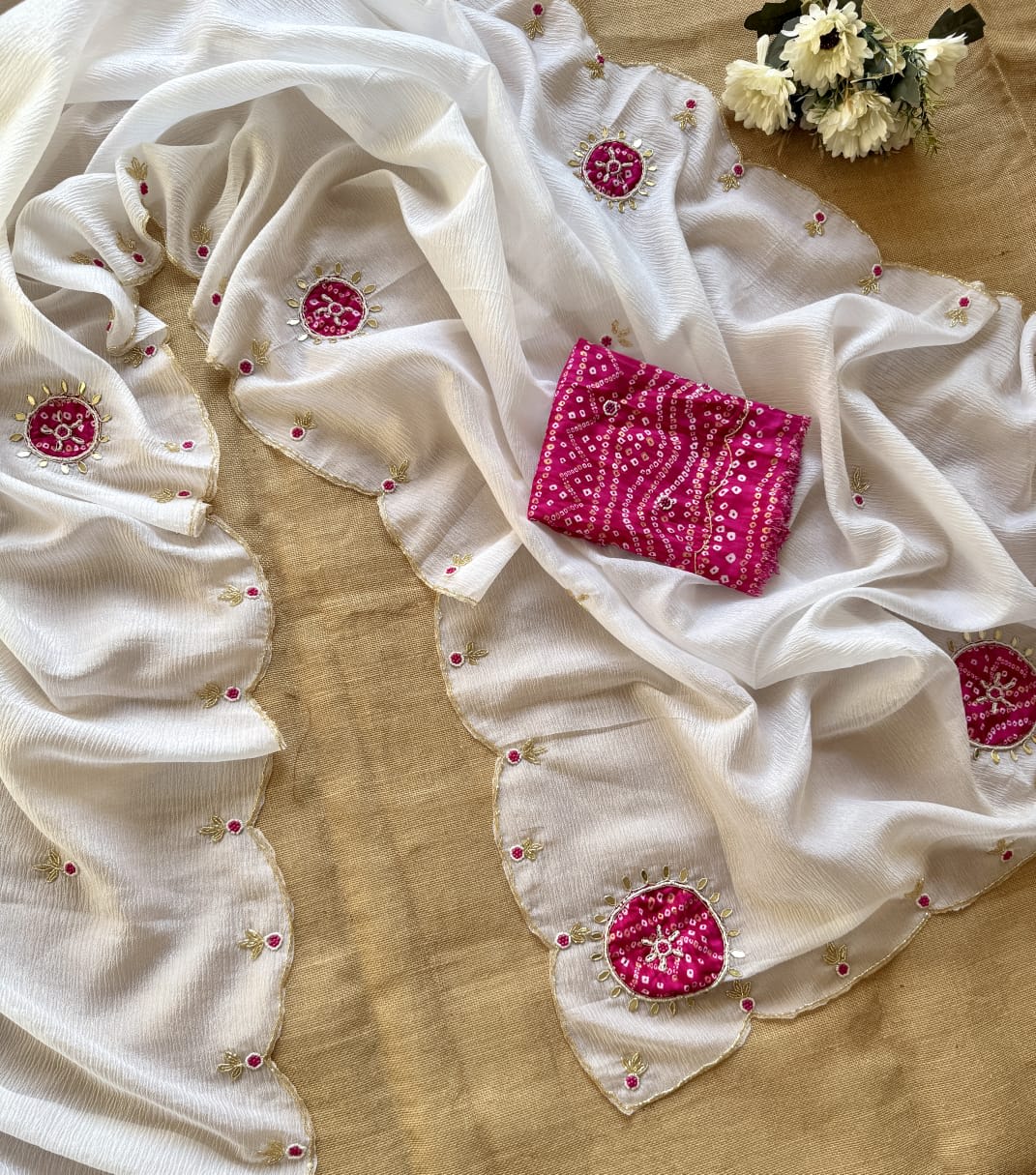 Pure Crush Georgette Chiffon Saree with Zardozi Handwork