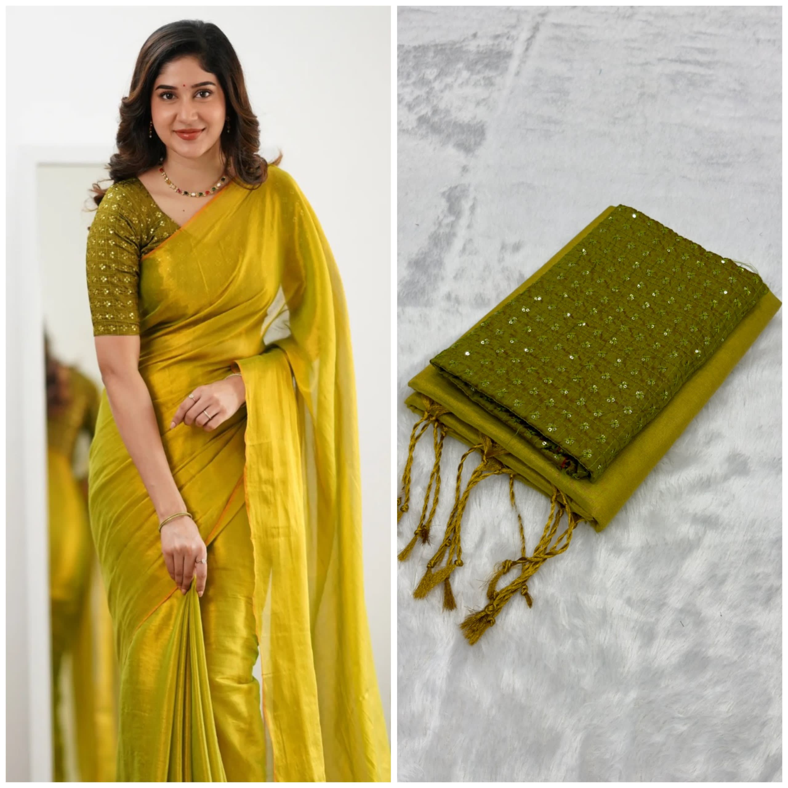Cotton Tissue Silk Saree with Embellished Blouse - Best Sarees at Maa Kaali Creations