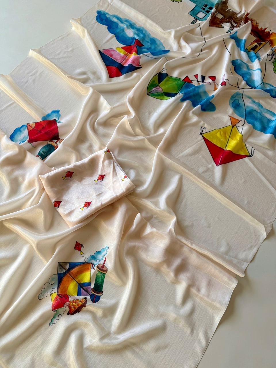 Kites – Soft Chinon Digital Print Saree - Best Sarees at Maa Kaali Creations