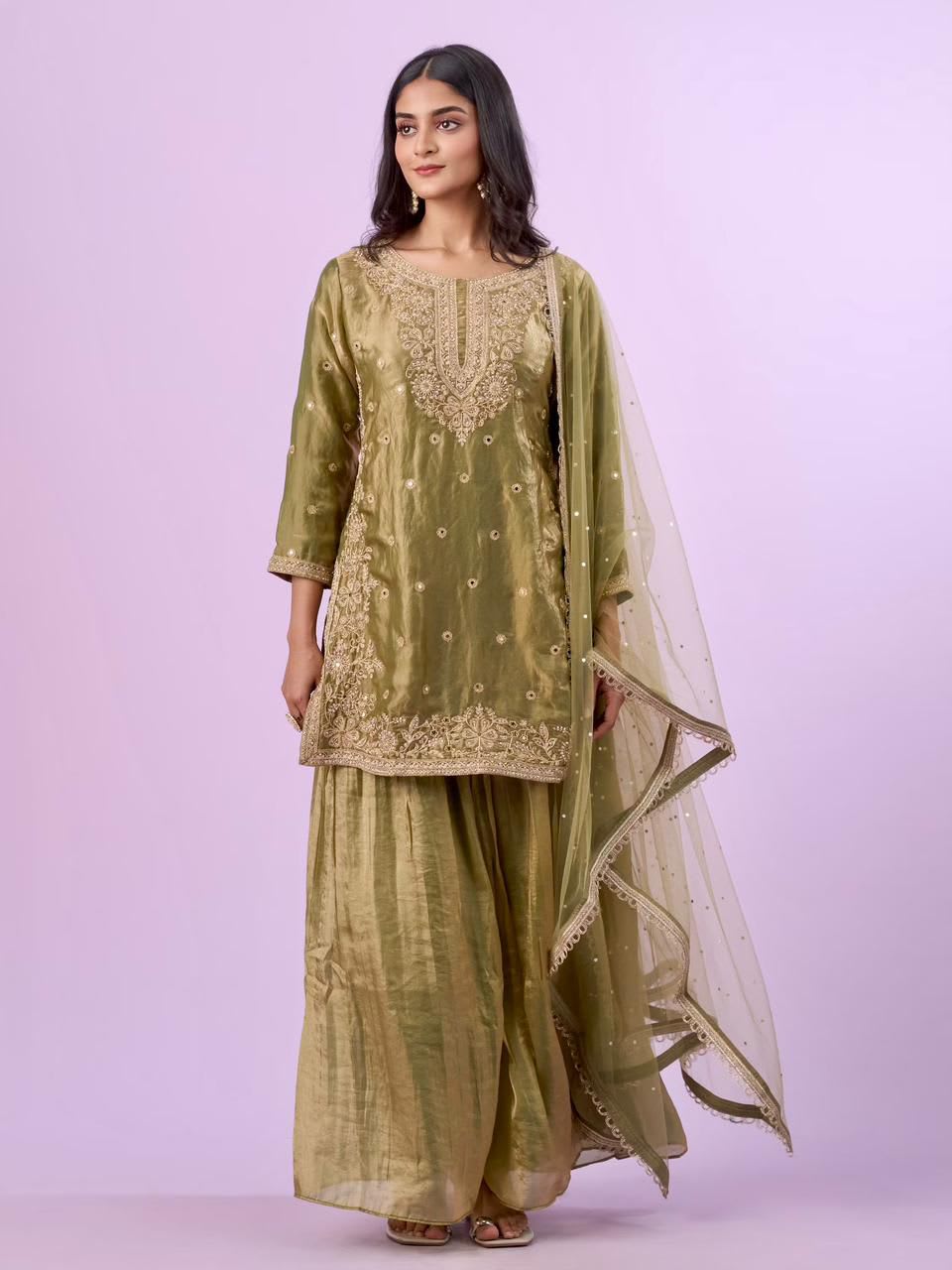 New Designer Party Top, Palazzo & Dupatta Set