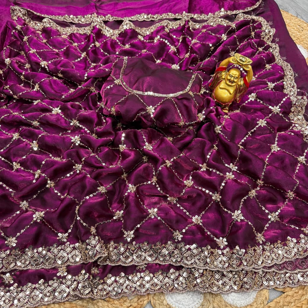 Grand Party Wear Saree – Original Gold Beads Handwork - Best Sarees at Maa Kaali Creations