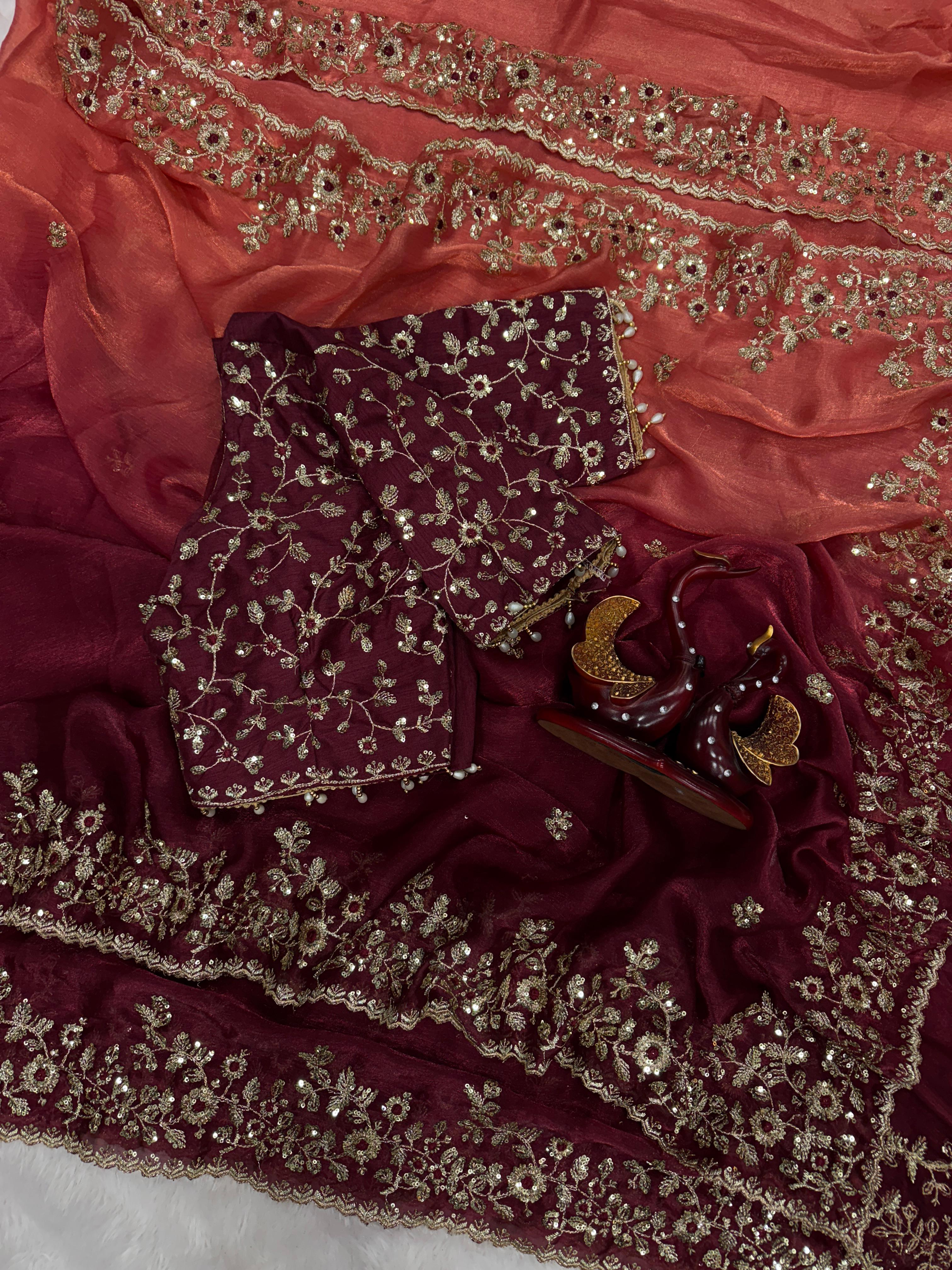 DESIGN NO. 00012 – Shaded Frendy Chiffon Embroidered Saree - Best Sarees at Maa Kaali Creations