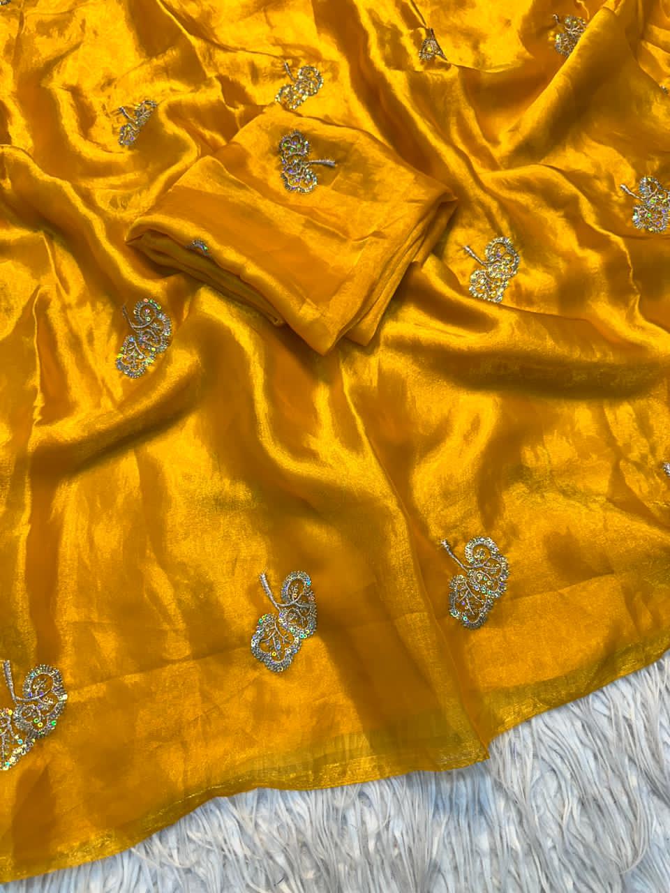 Fendy Satin Dual-Shaded Saree with Zari & Sequin Work - Best Sarees at Maa Kaali Creations