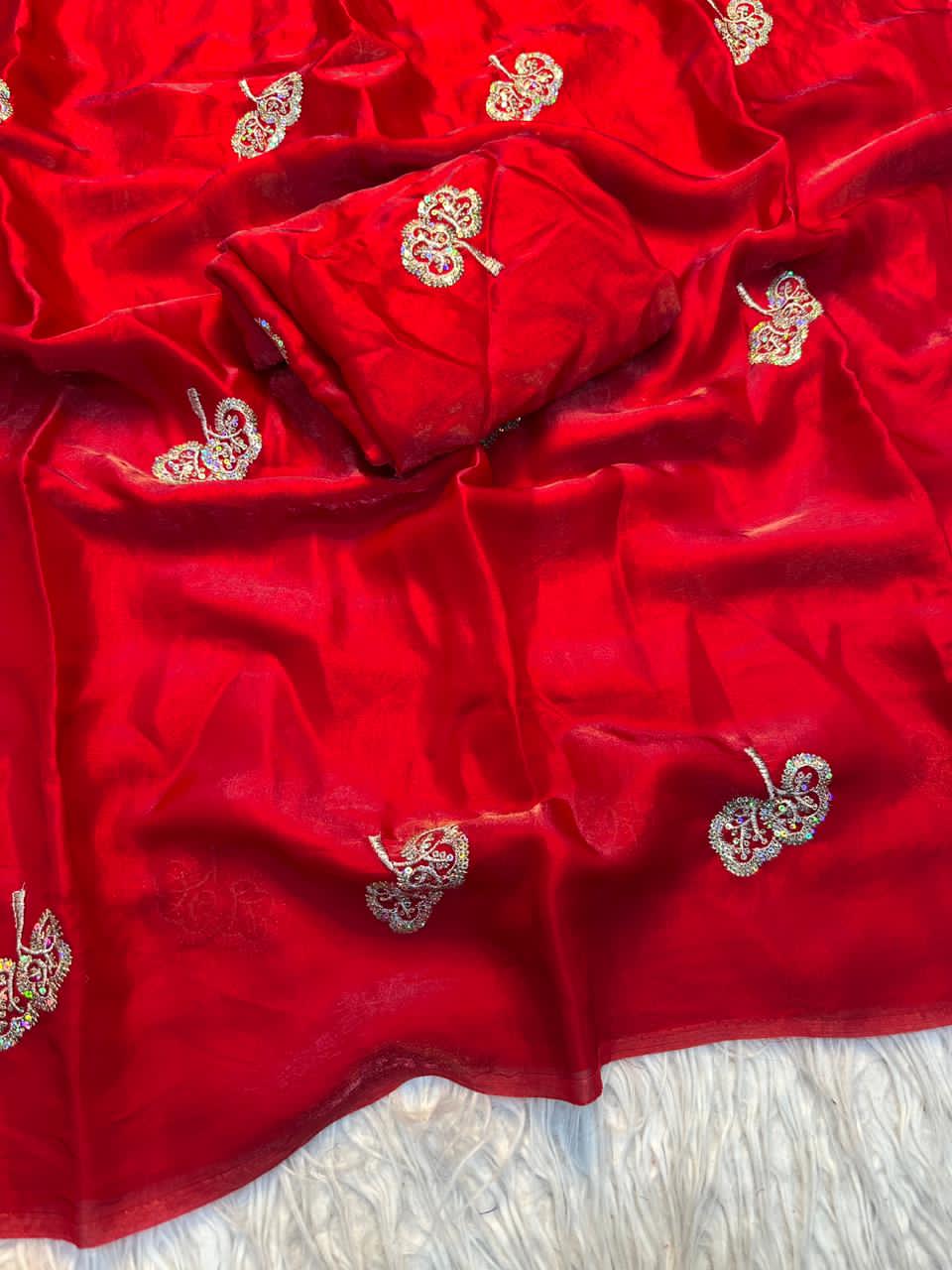 Fendy Satin Dual-Shaded Saree with Zari & Sequin Work