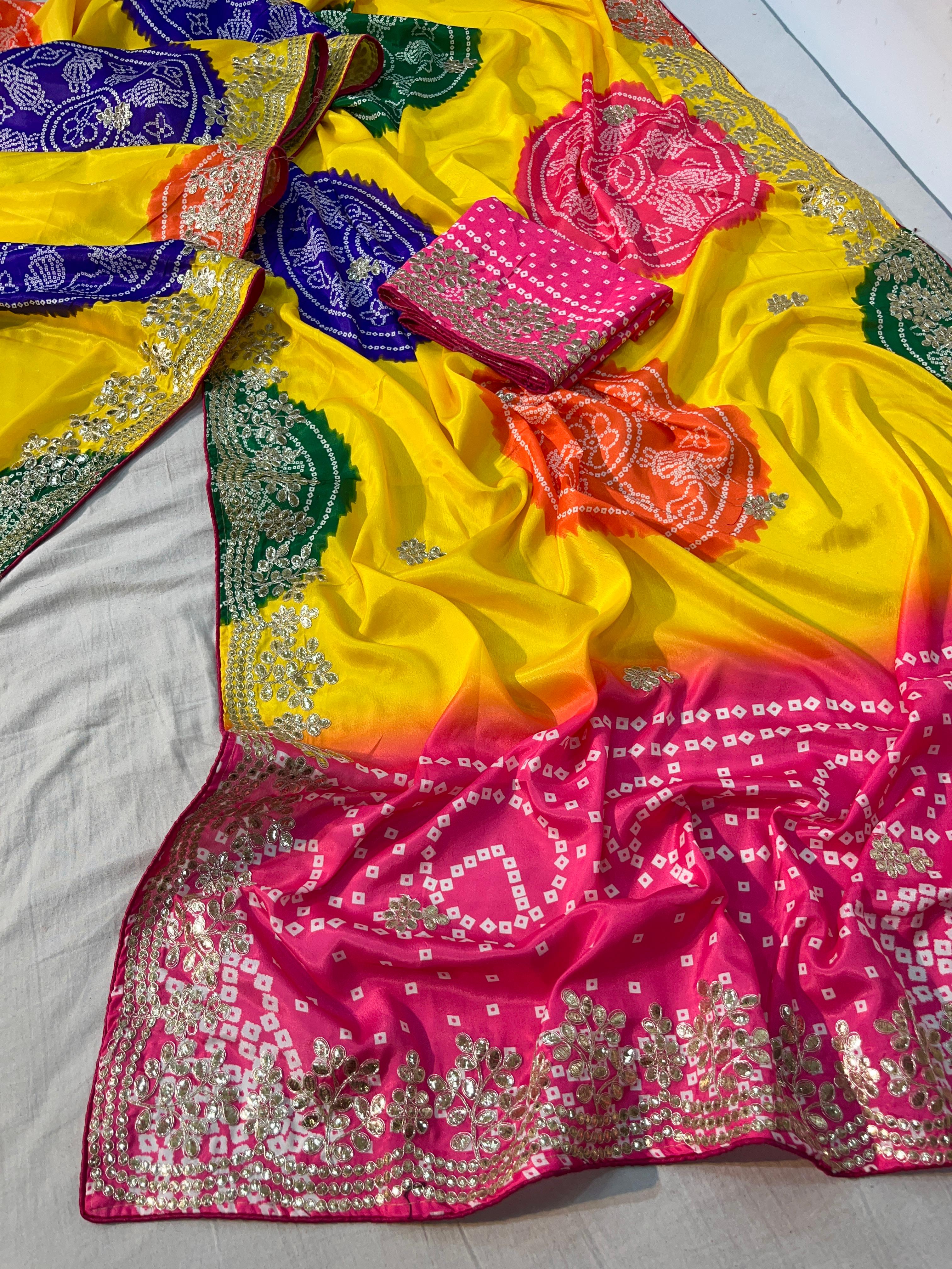 Premium Chinon Silk Digital Bandej Saree