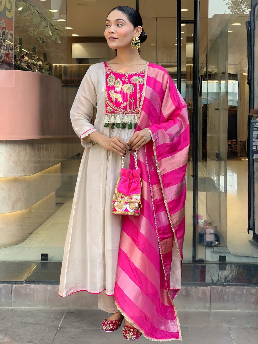 New Launch – Silk Embroidered Flared Kurta Set