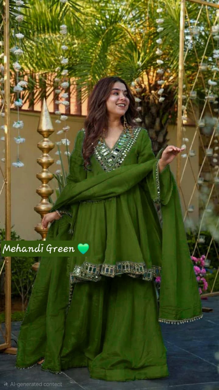 Aliya Cut Kediya Style Mirror Work Plazzo Set - Best suit set for Wedding