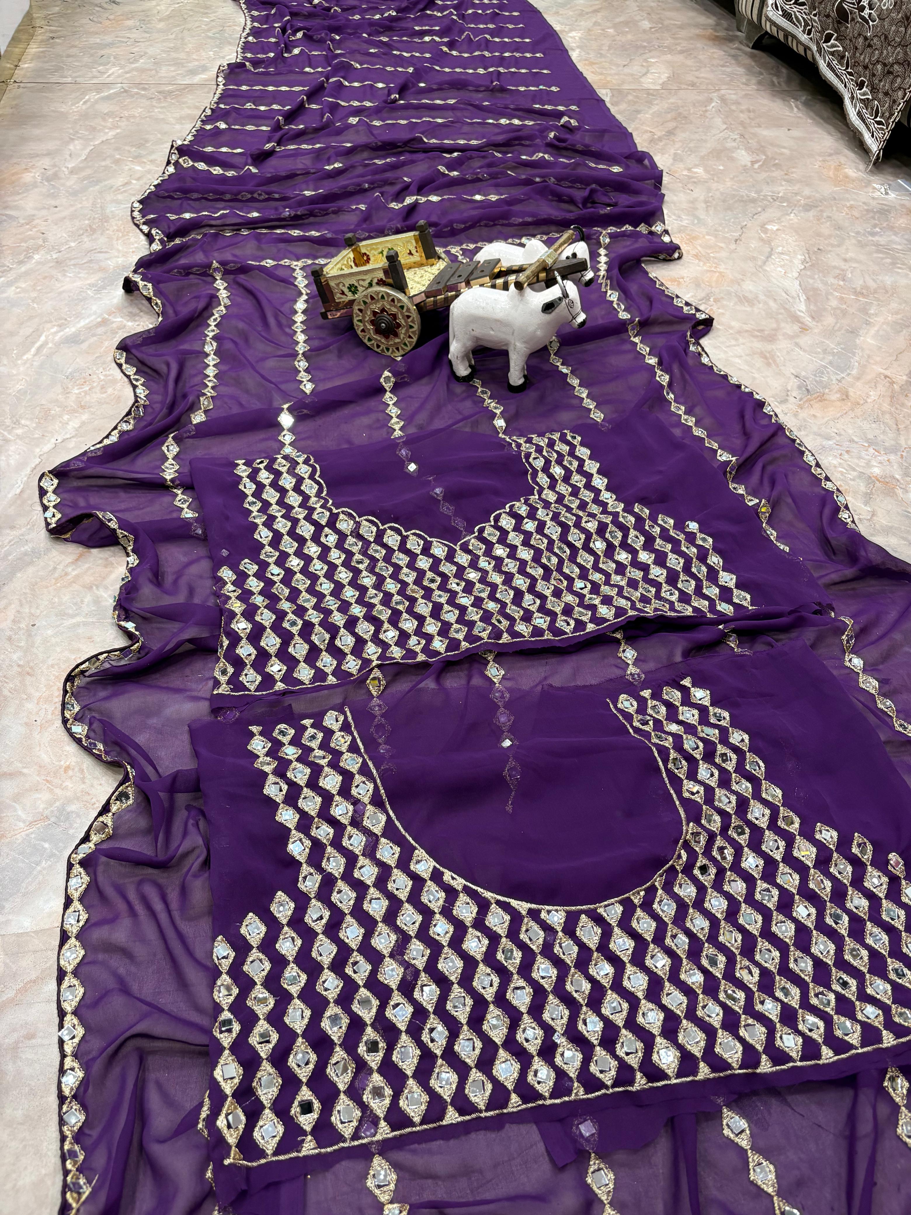 Designer Real Mirror Work Saree