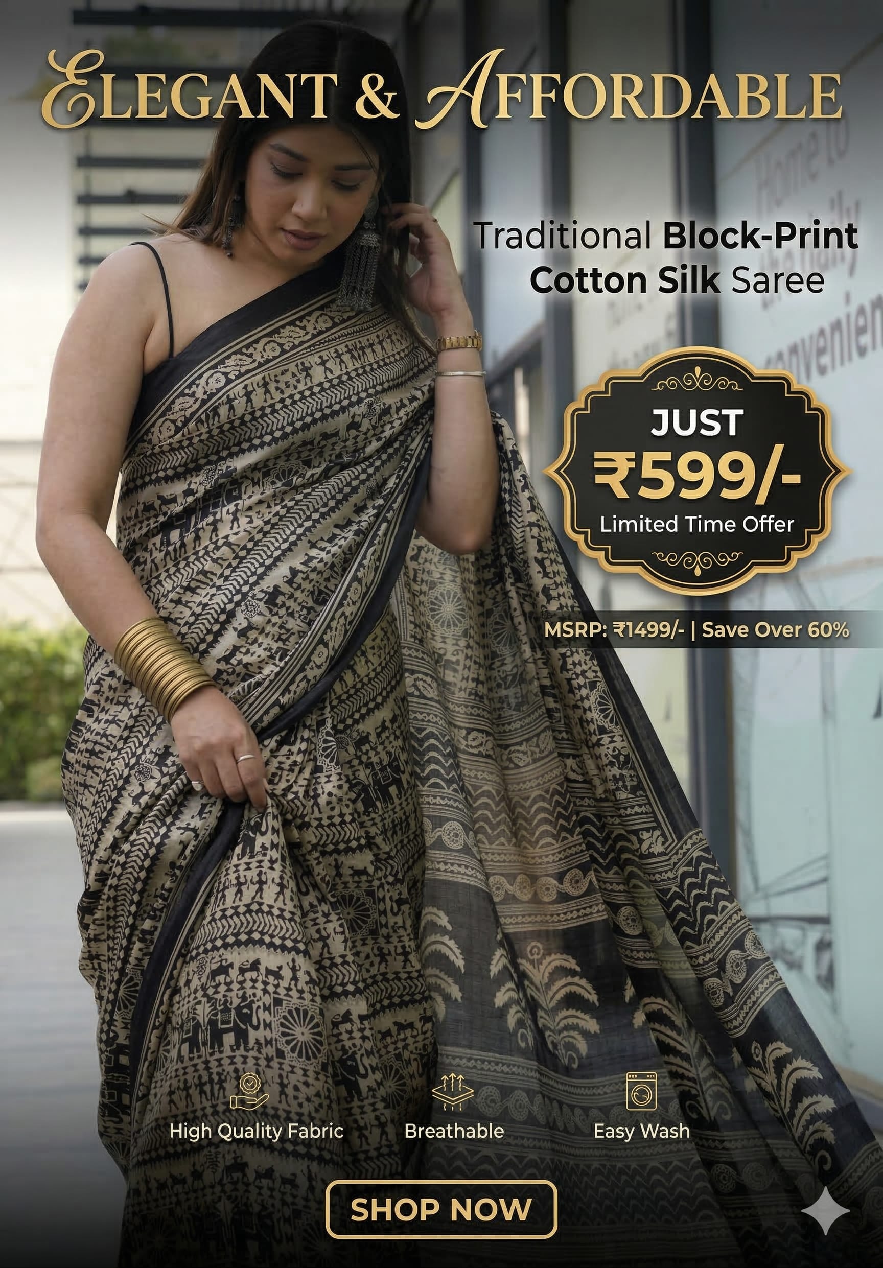 Ikkat Print Cotton Silk Saree