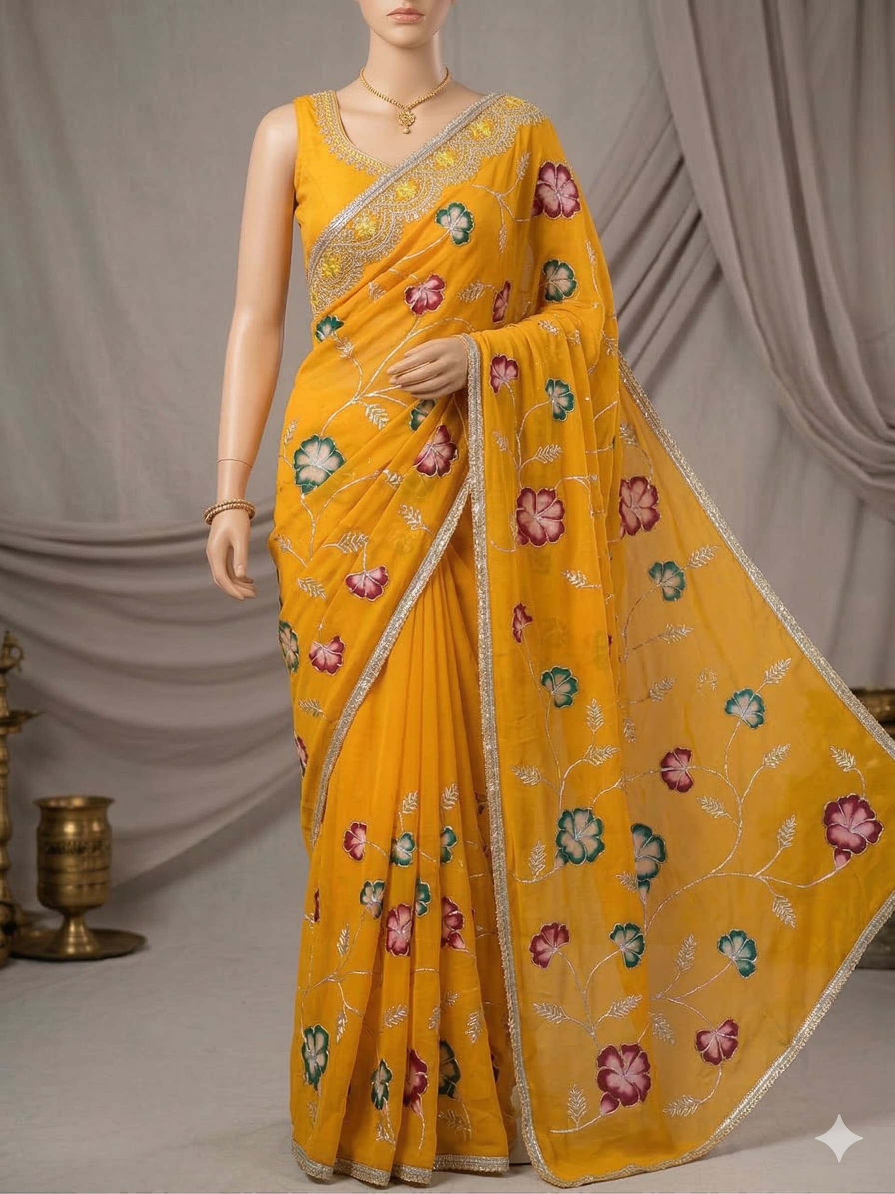 Designer floral Appliqué Work Saree