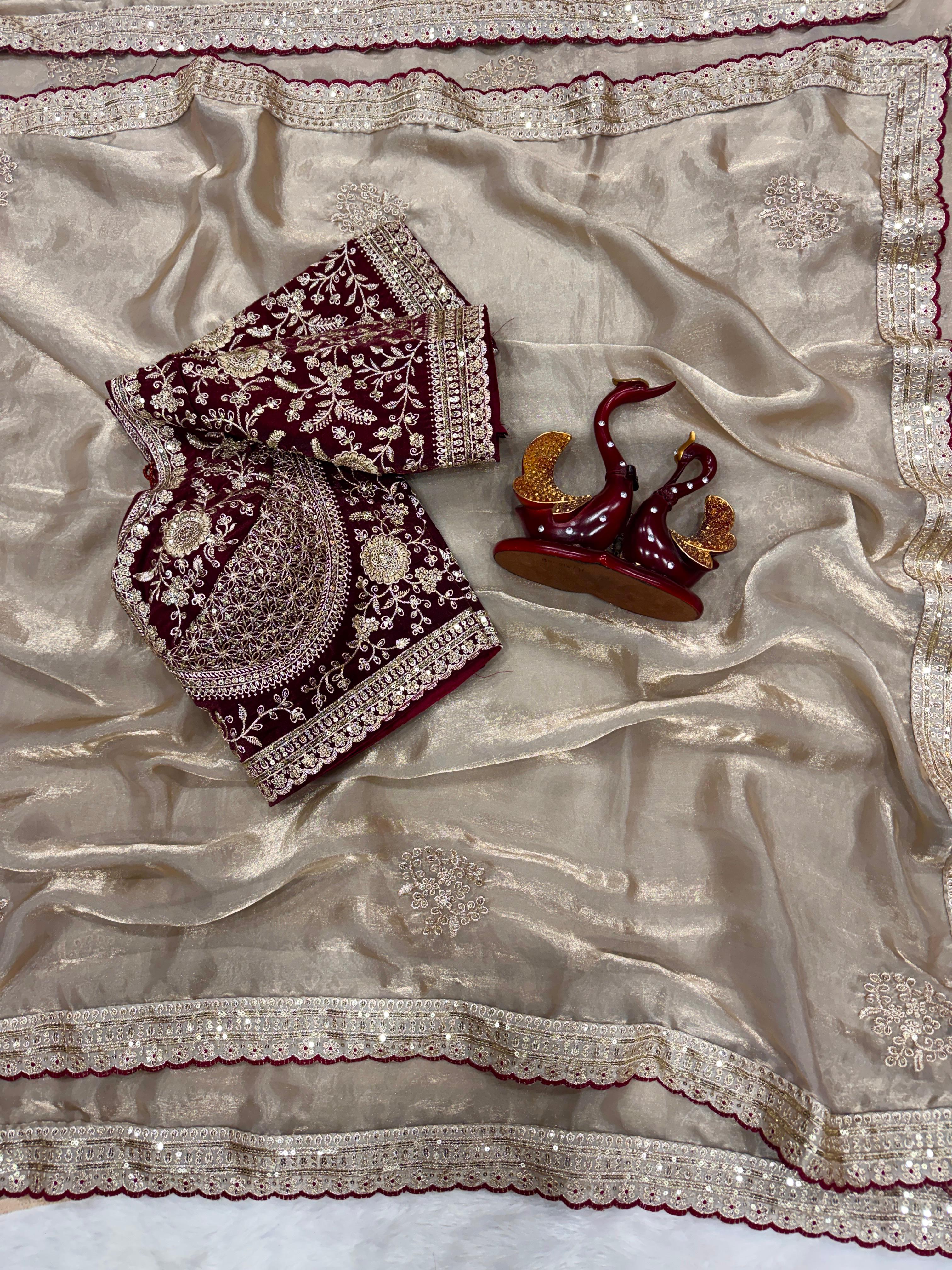 Premium Designer Satin Saree with Embroidered Corset Blouse
