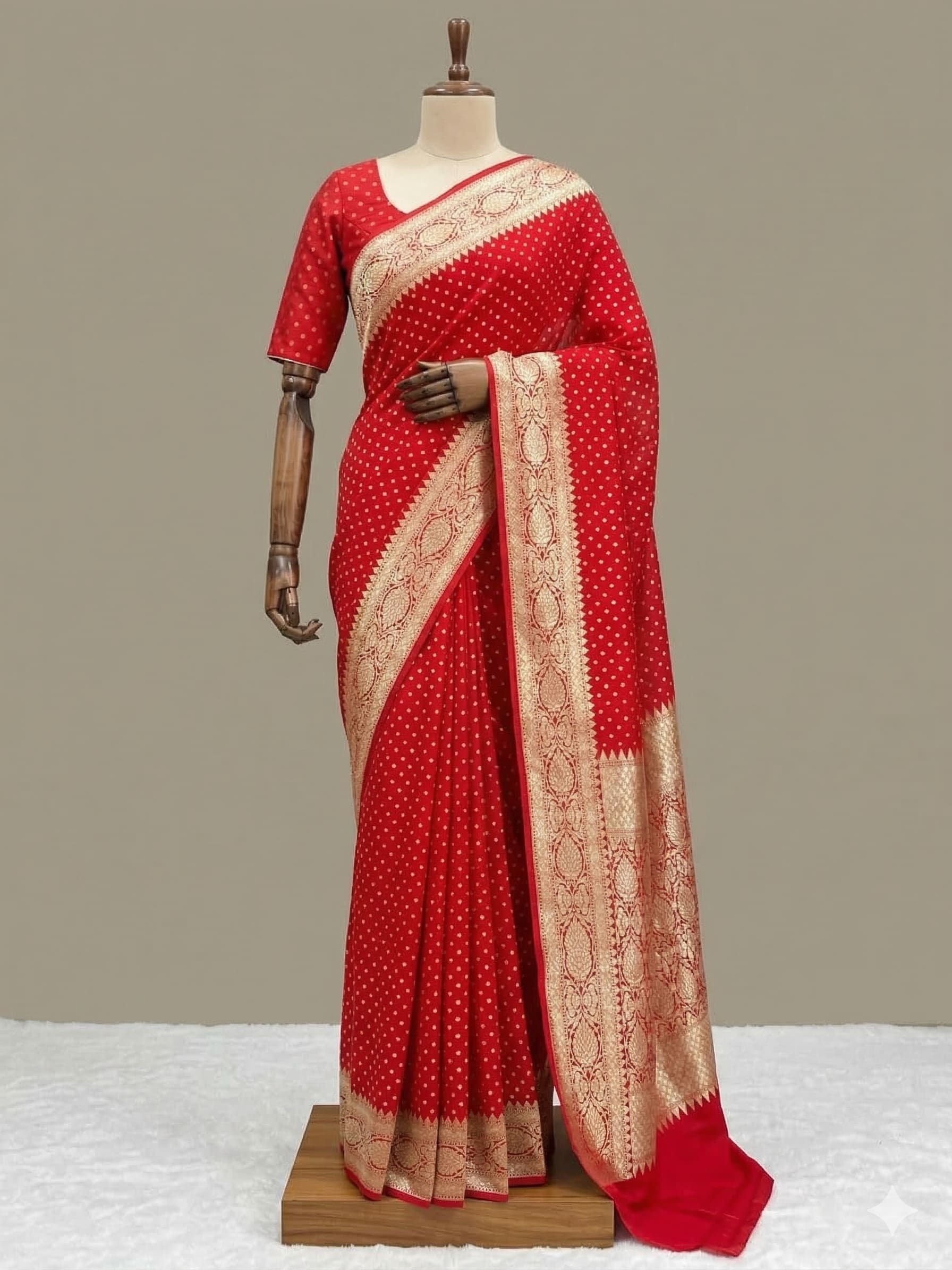 Banarasi Semi Kataan Silk Saree with Buti Weave – Classic Royal Collection